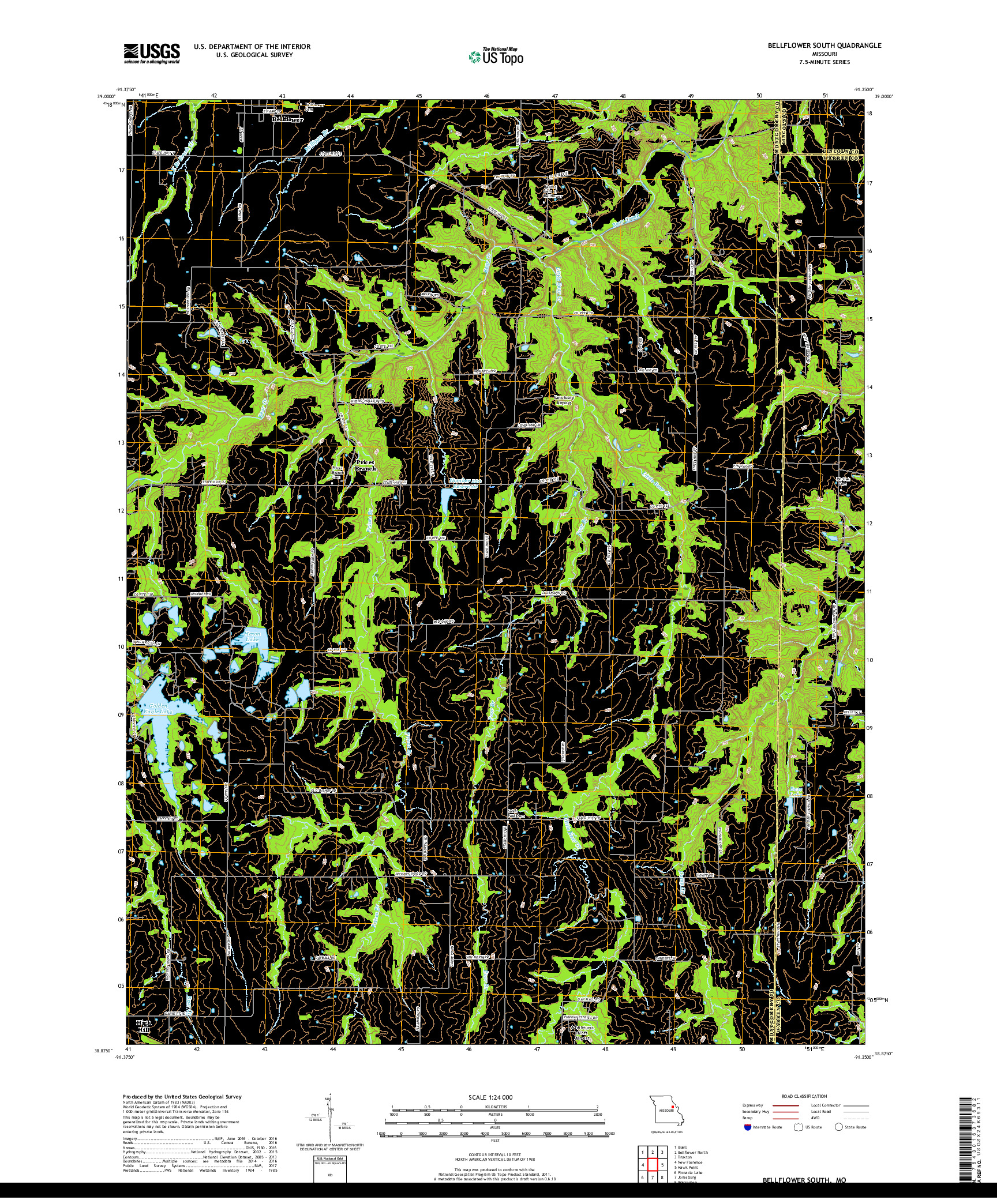 USGS US TOPO 7.5-MINUTE MAP FOR BELLFLOWER SOUTH, MO 2017