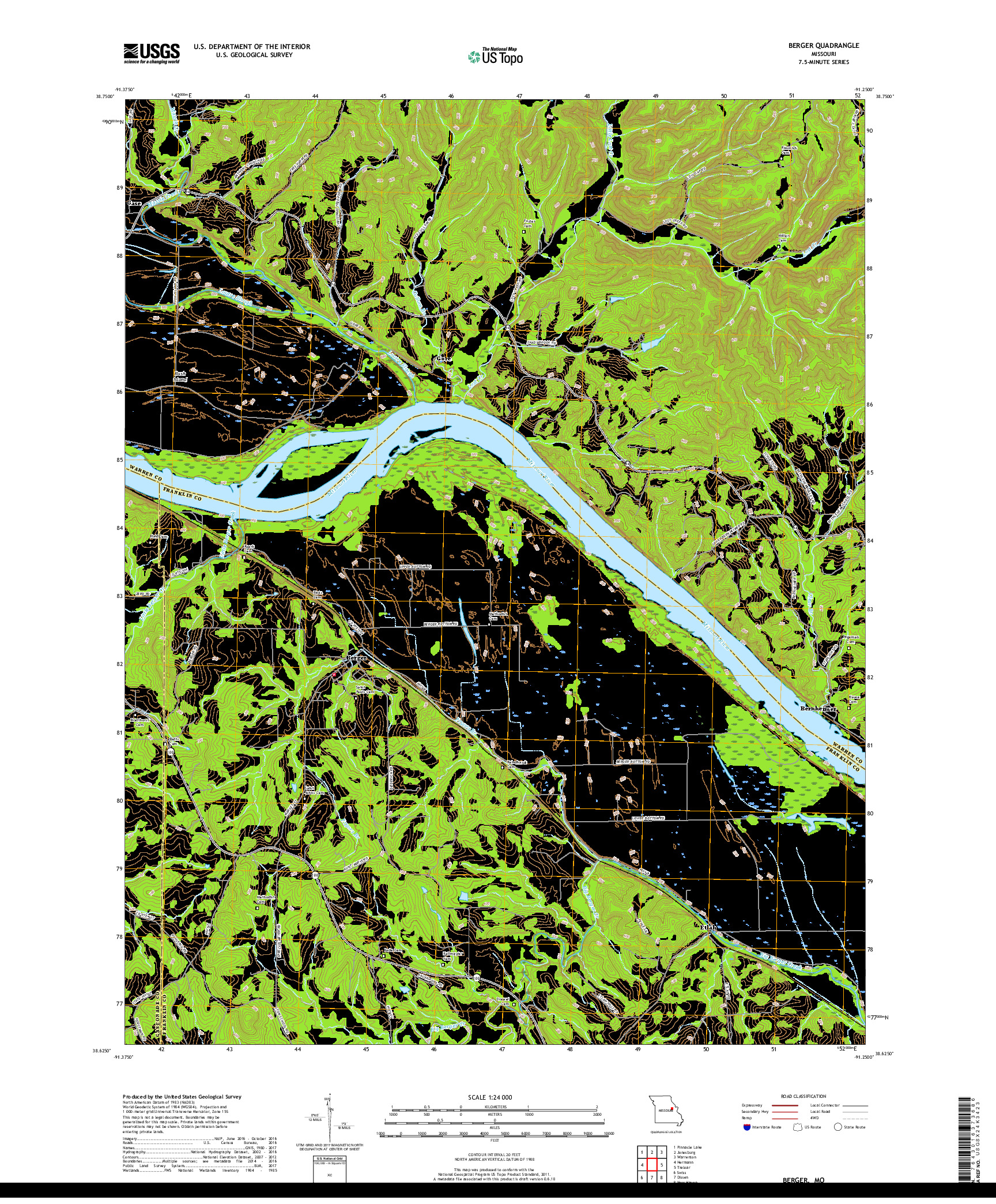 USGS US TOPO 7.5-MINUTE MAP FOR BERGER, MO 2017