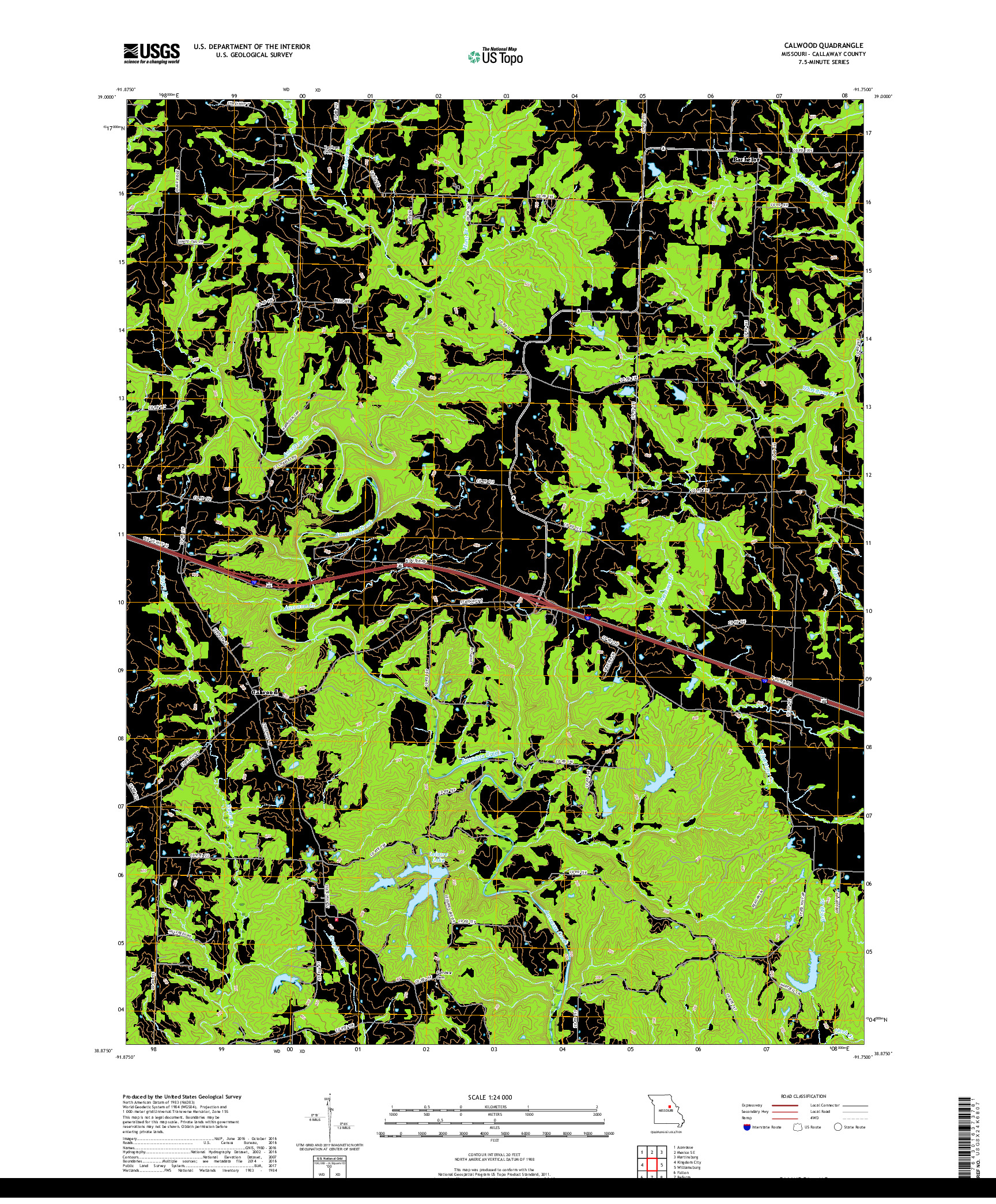 USGS US TOPO 7.5-MINUTE MAP FOR CALWOOD, MO 2017