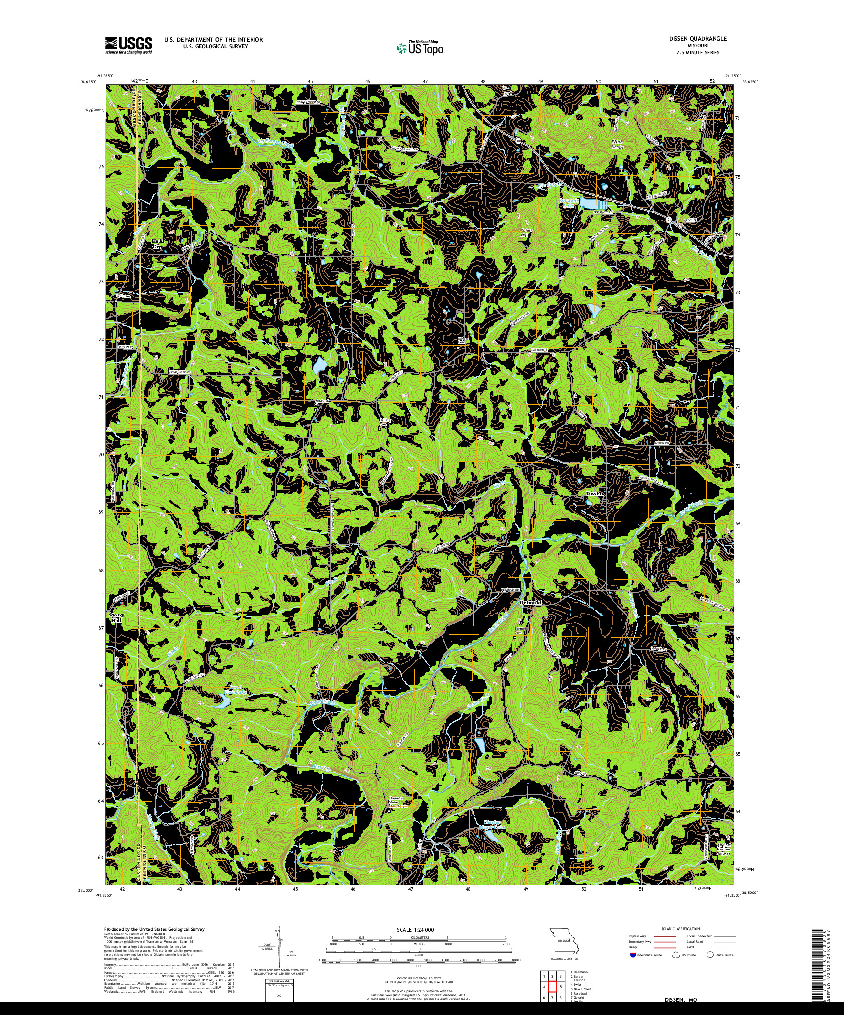 USGS US TOPO 7.5-MINUTE MAP FOR DISSEN, MO 2017