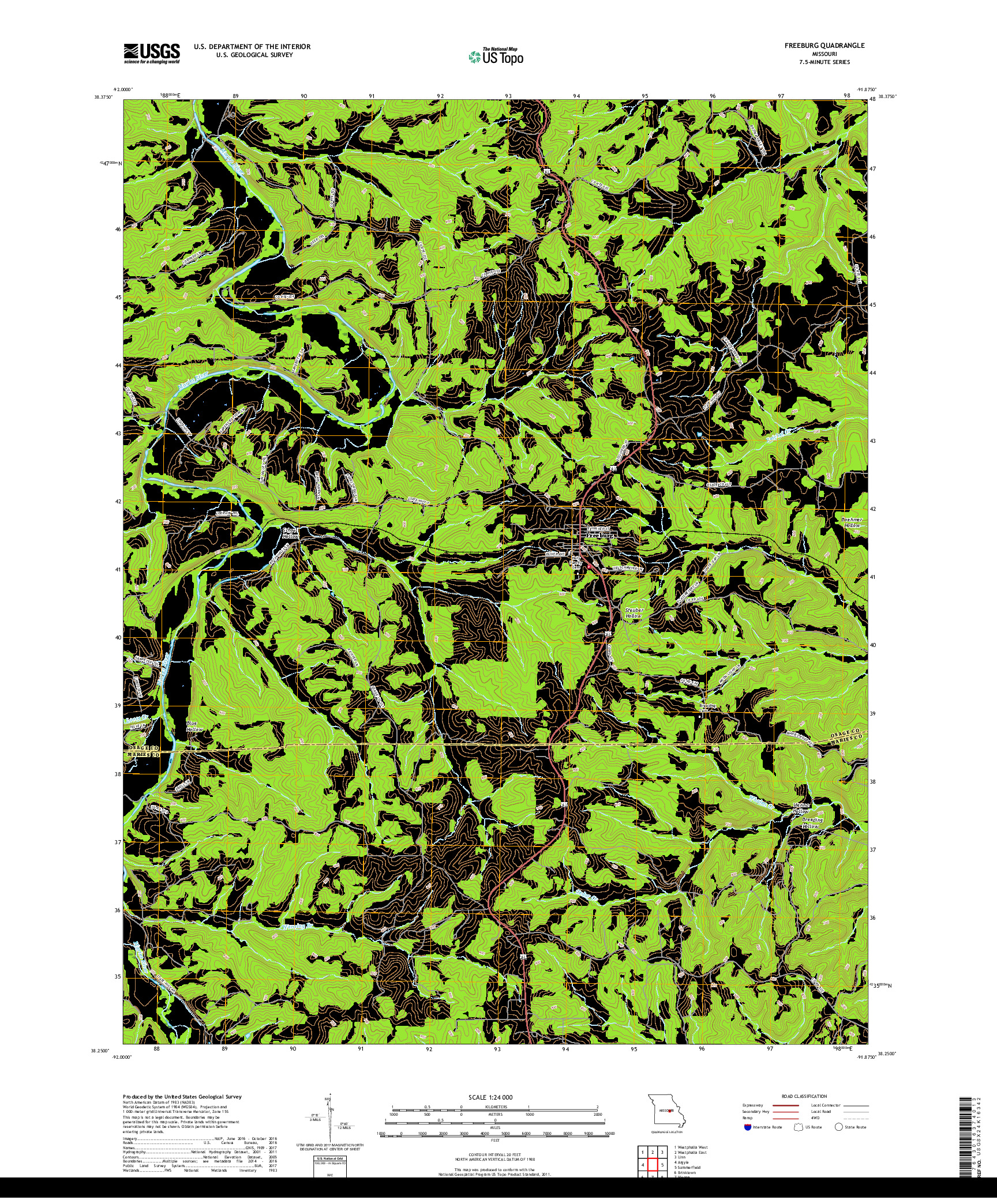 USGS US TOPO 7.5-MINUTE MAP FOR FREEBURG, MO 2017