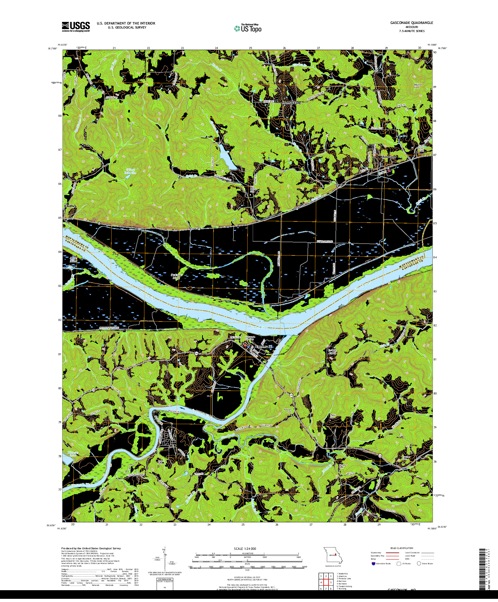 USGS US TOPO 7.5-MINUTE MAP FOR GASCONADE, MO 2017