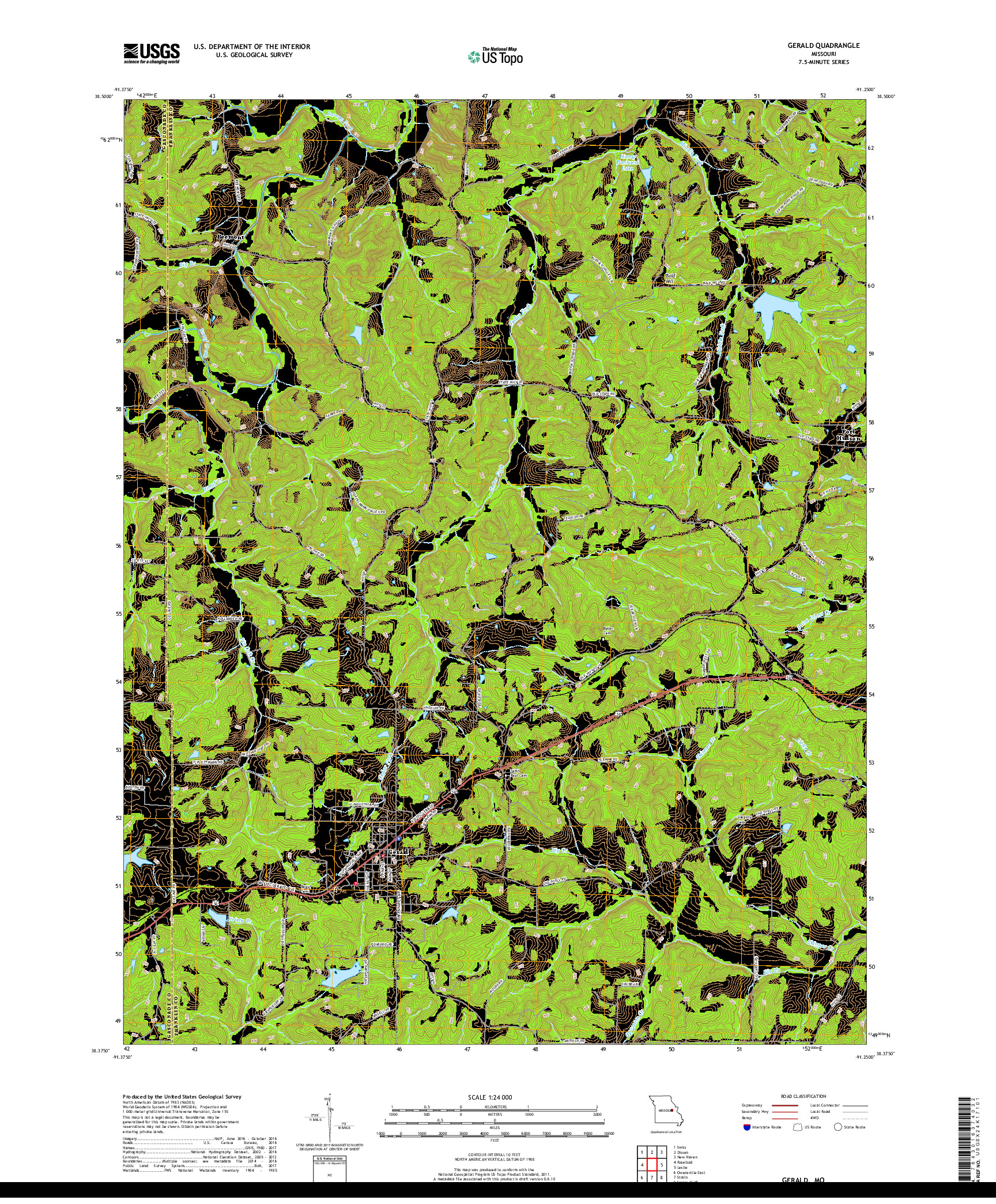 USGS US TOPO 7.5-MINUTE MAP FOR GERALD, MO 2017