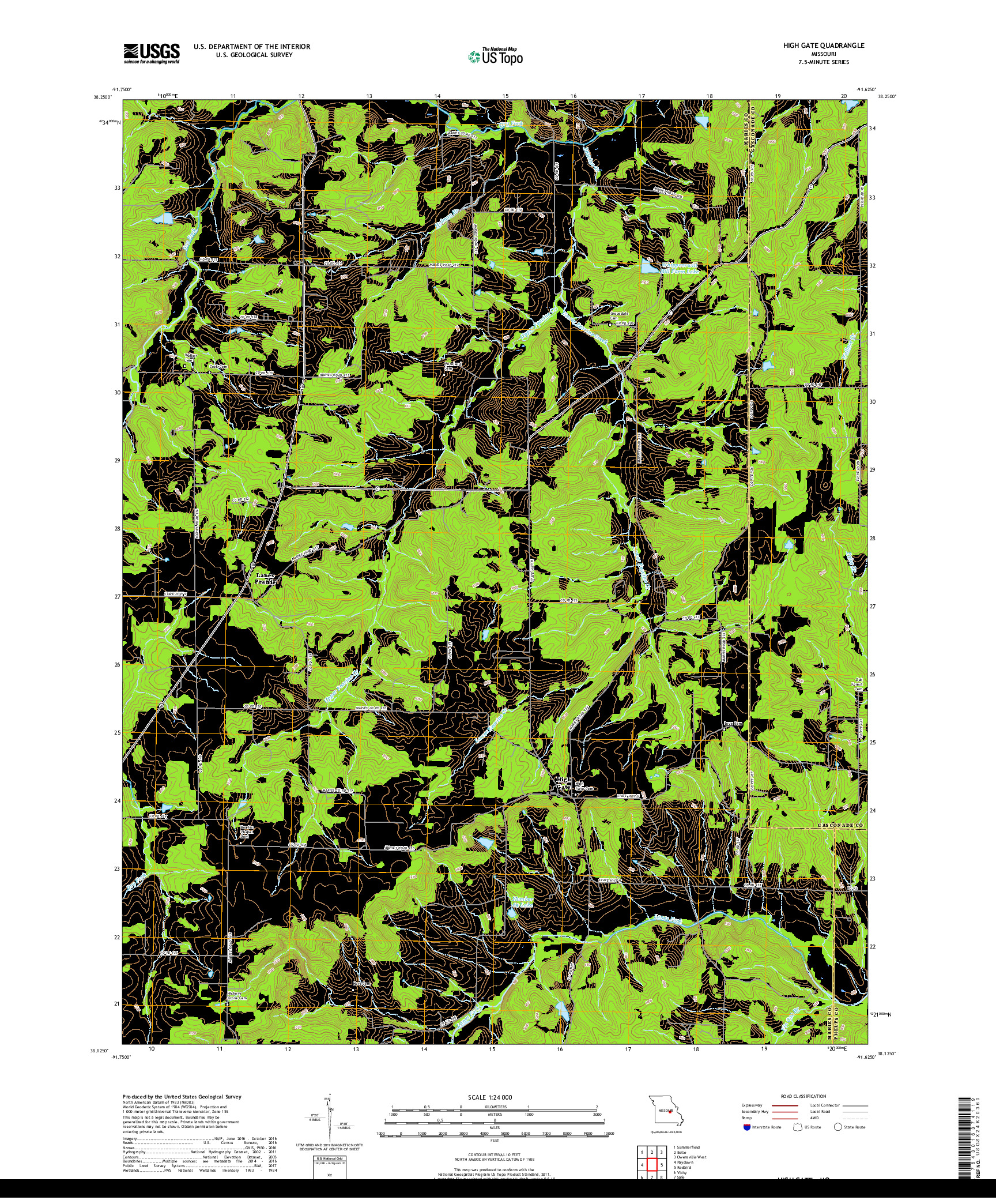 USGS US TOPO 7.5-MINUTE MAP FOR HIGH GATE, MO 2017