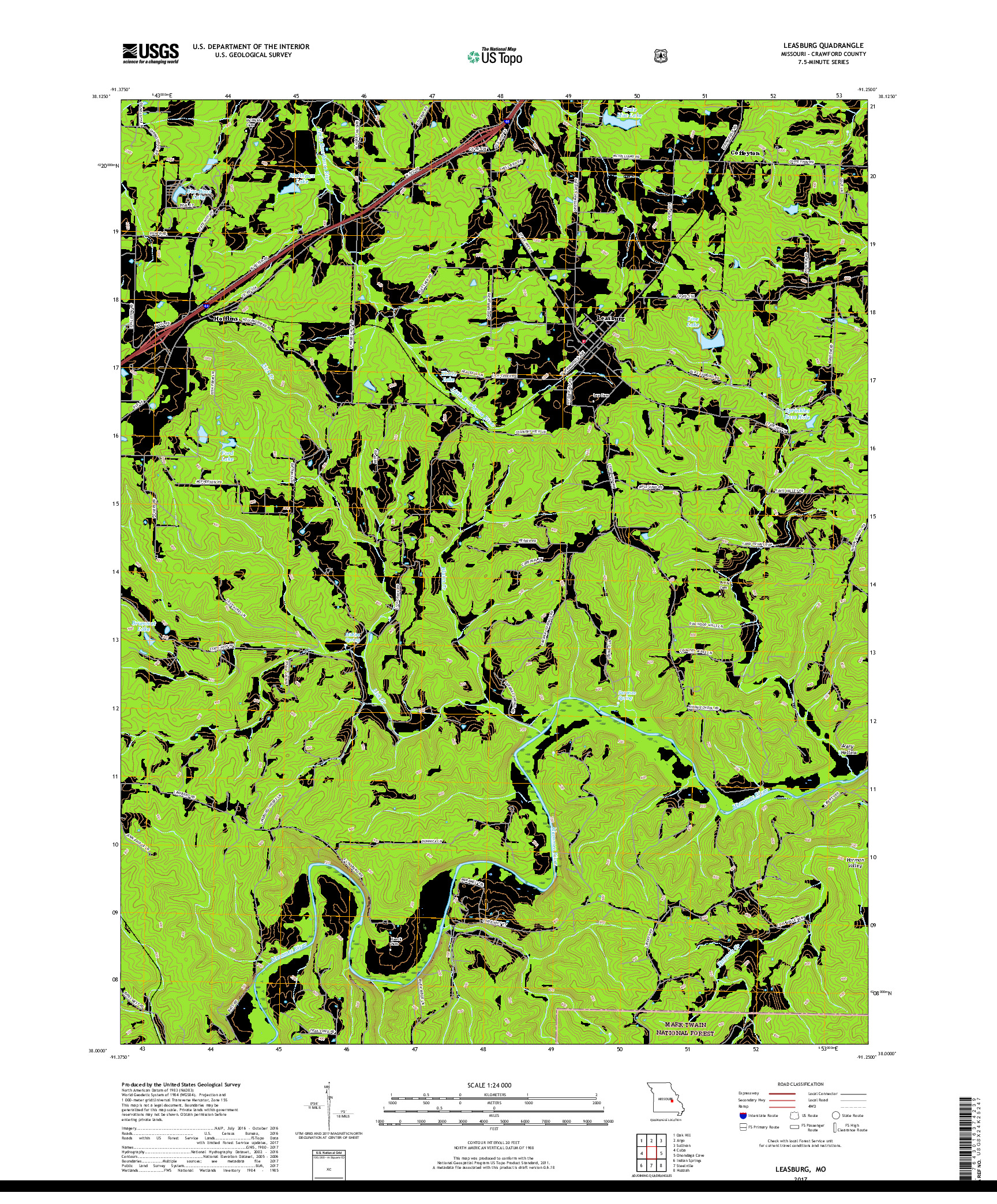 USGS US TOPO 7.5-MINUTE MAP FOR LEASBURG, MO 2017