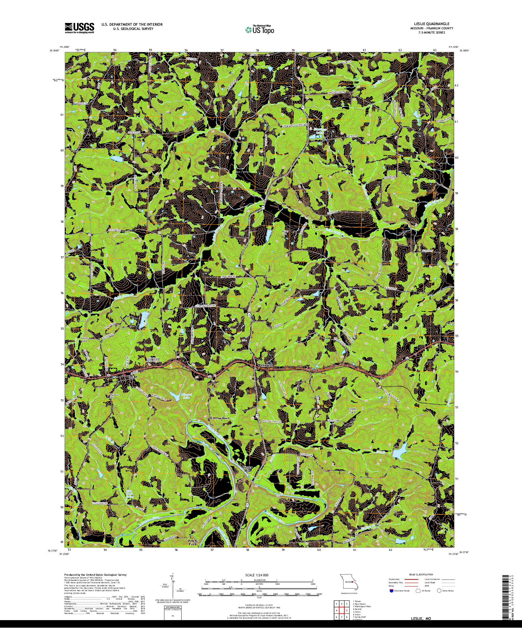 USGS US TOPO 7.5-MINUTE MAP FOR LESLIE, MO 2017