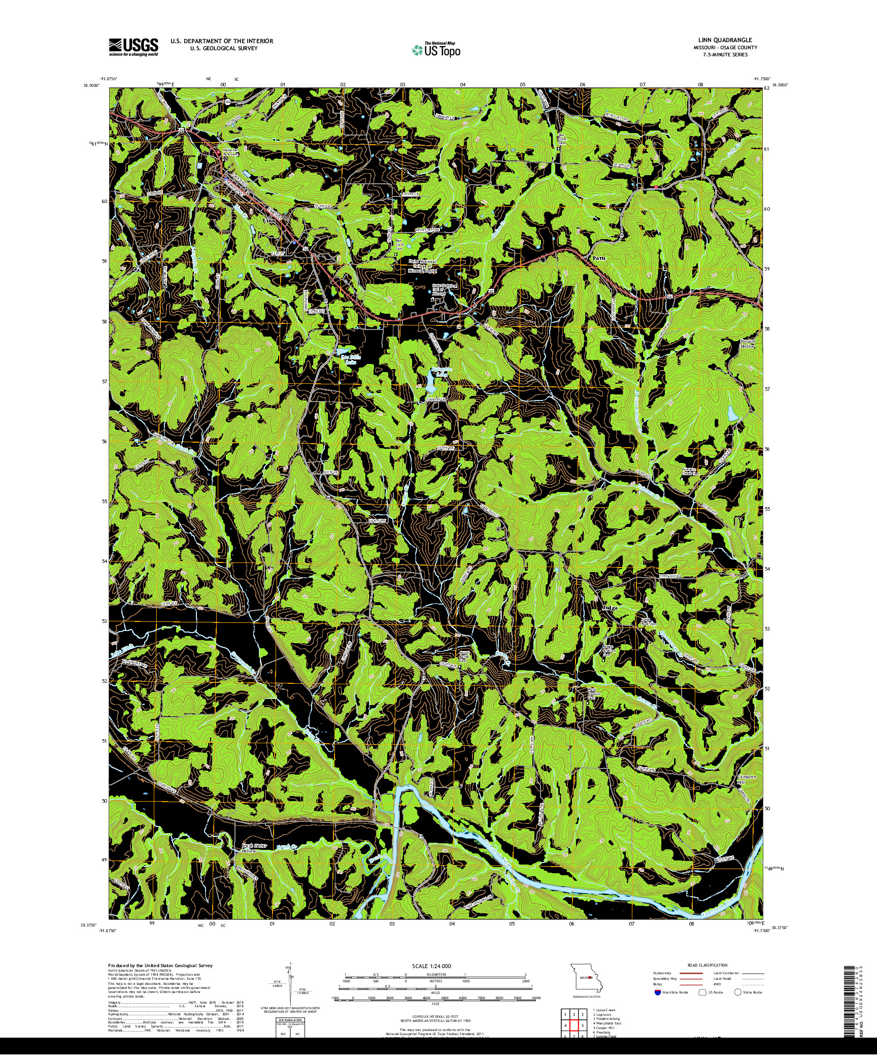 USGS US TOPO 7.5-MINUTE MAP FOR LINN, MO 2017