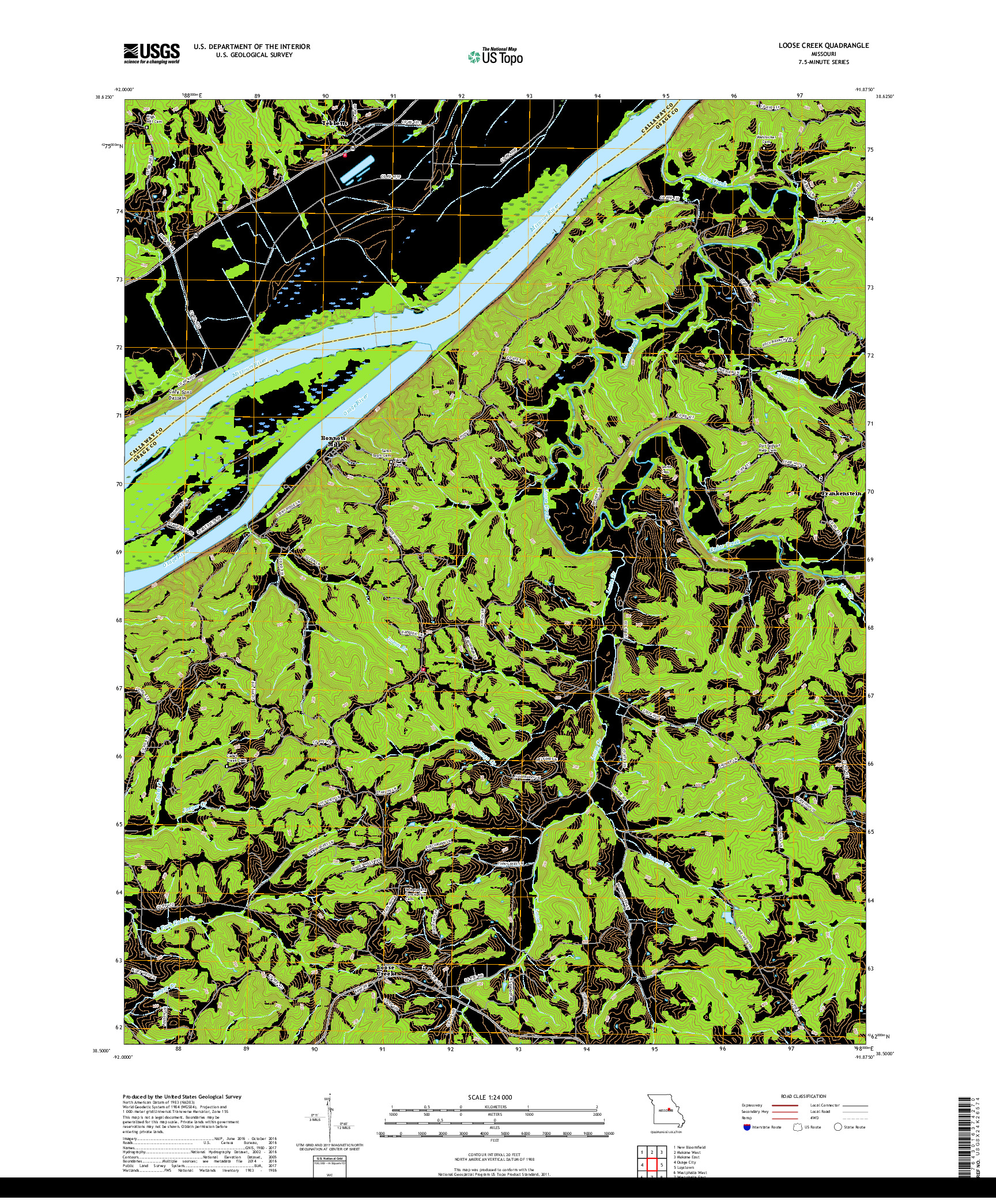 USGS US TOPO 7.5-MINUTE MAP FOR LOOSE CREEK, MO 2017