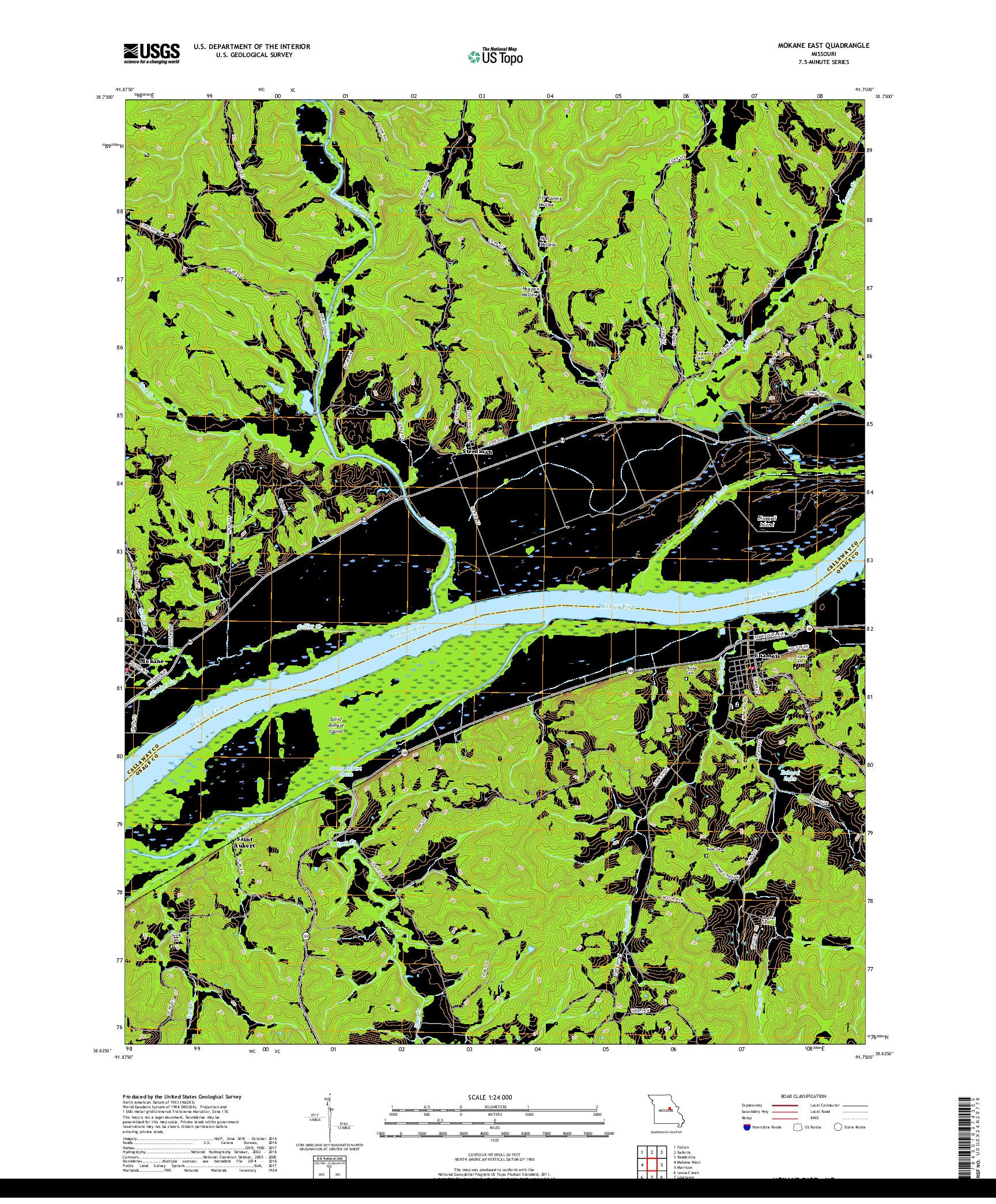 USGS US TOPO 7.5-MINUTE MAP FOR MOKANE EAST, MO 2017