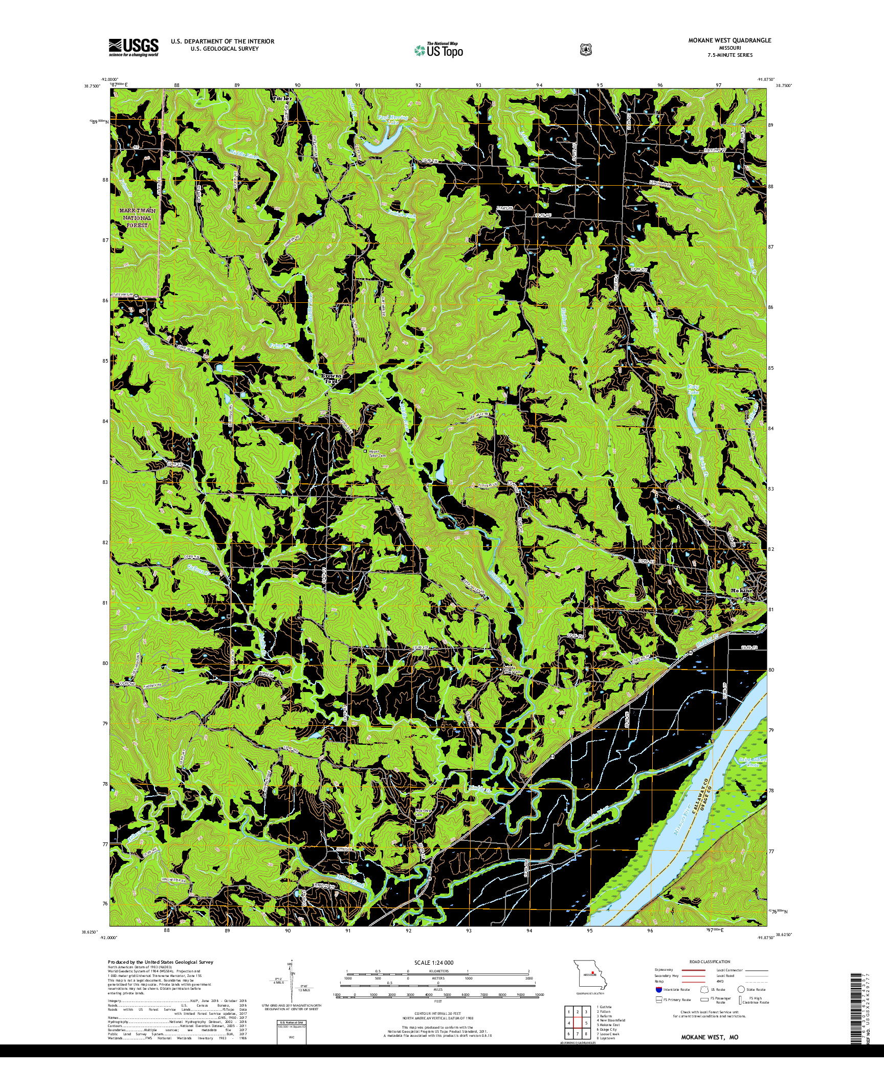 USGS US TOPO 7.5-MINUTE MAP FOR MOKANE WEST, MO 2017