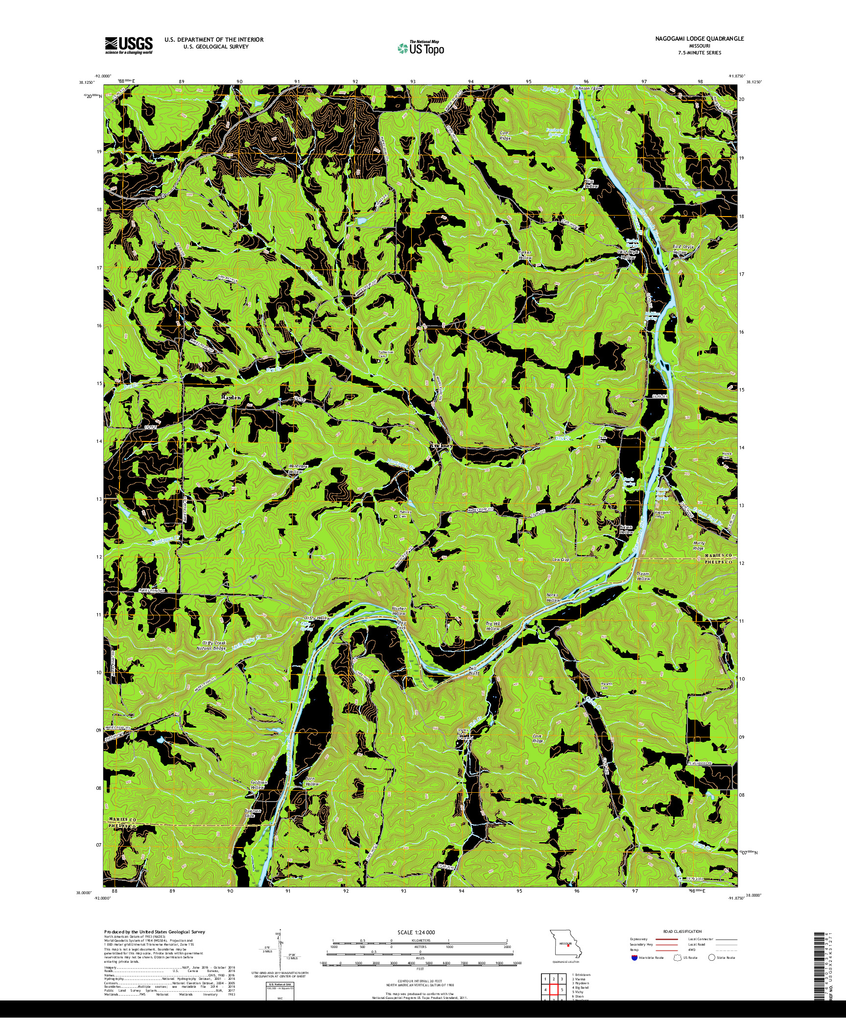 USGS US TOPO 7.5-MINUTE MAP FOR NAGOGAMI LODGE, MO 2017