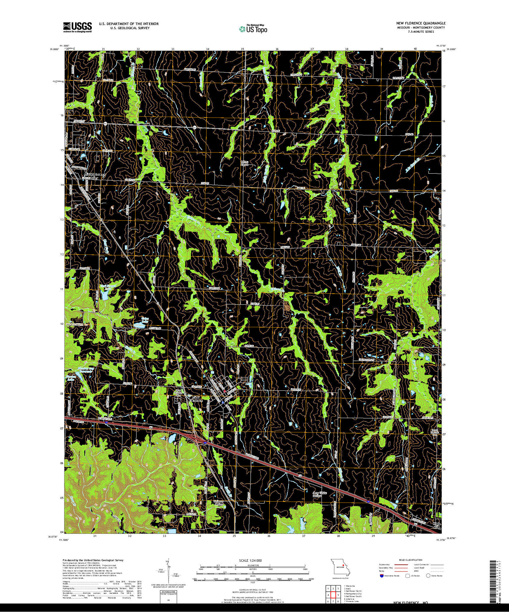 USGS US TOPO 7.5-MINUTE MAP FOR NEW FLORENCE, MO 2017