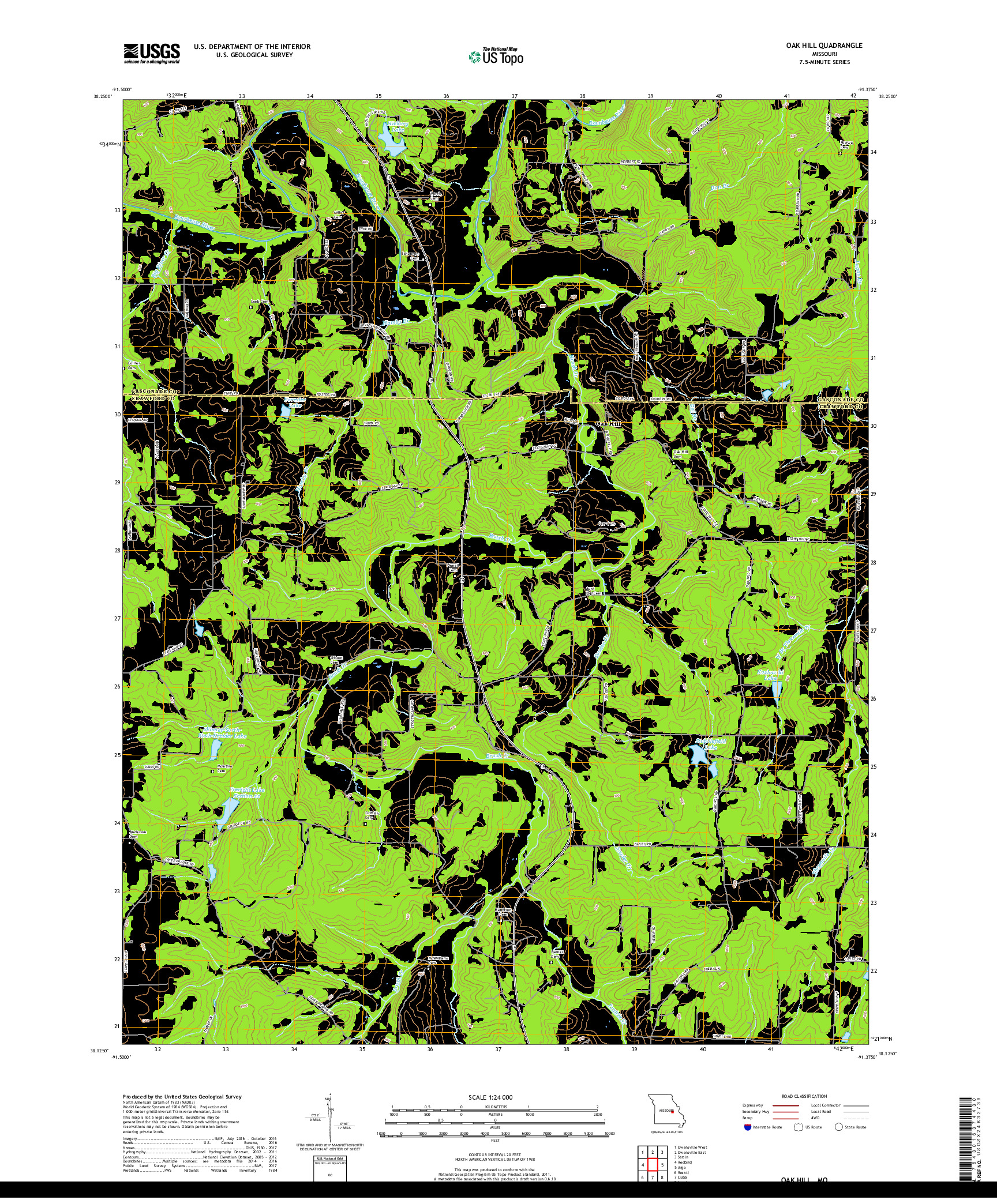 USGS US TOPO 7.5-MINUTE MAP FOR OAK HILL, MO 2017