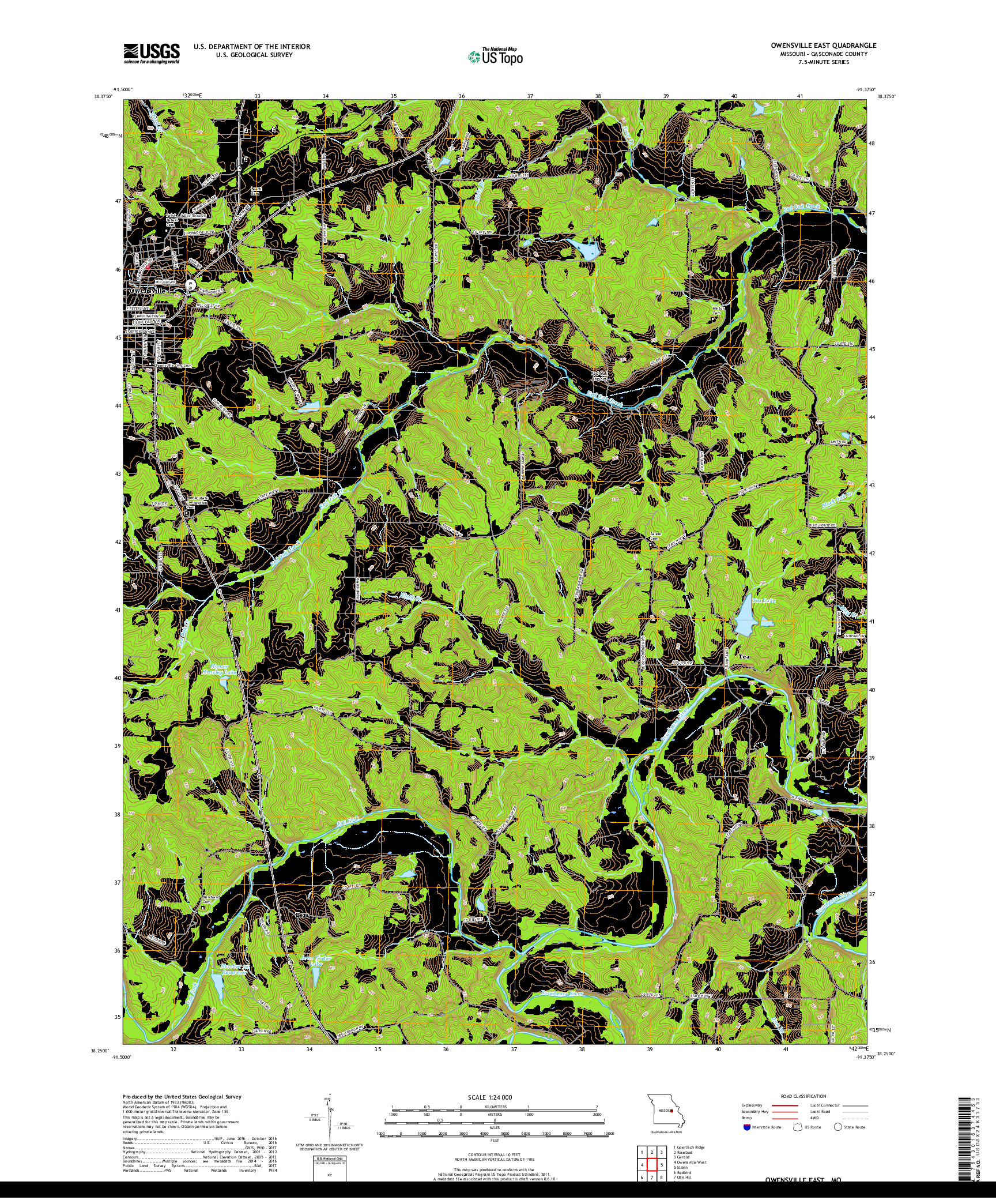 USGS US TOPO 7.5-MINUTE MAP FOR OWENSVILLE EAST, MO 2017