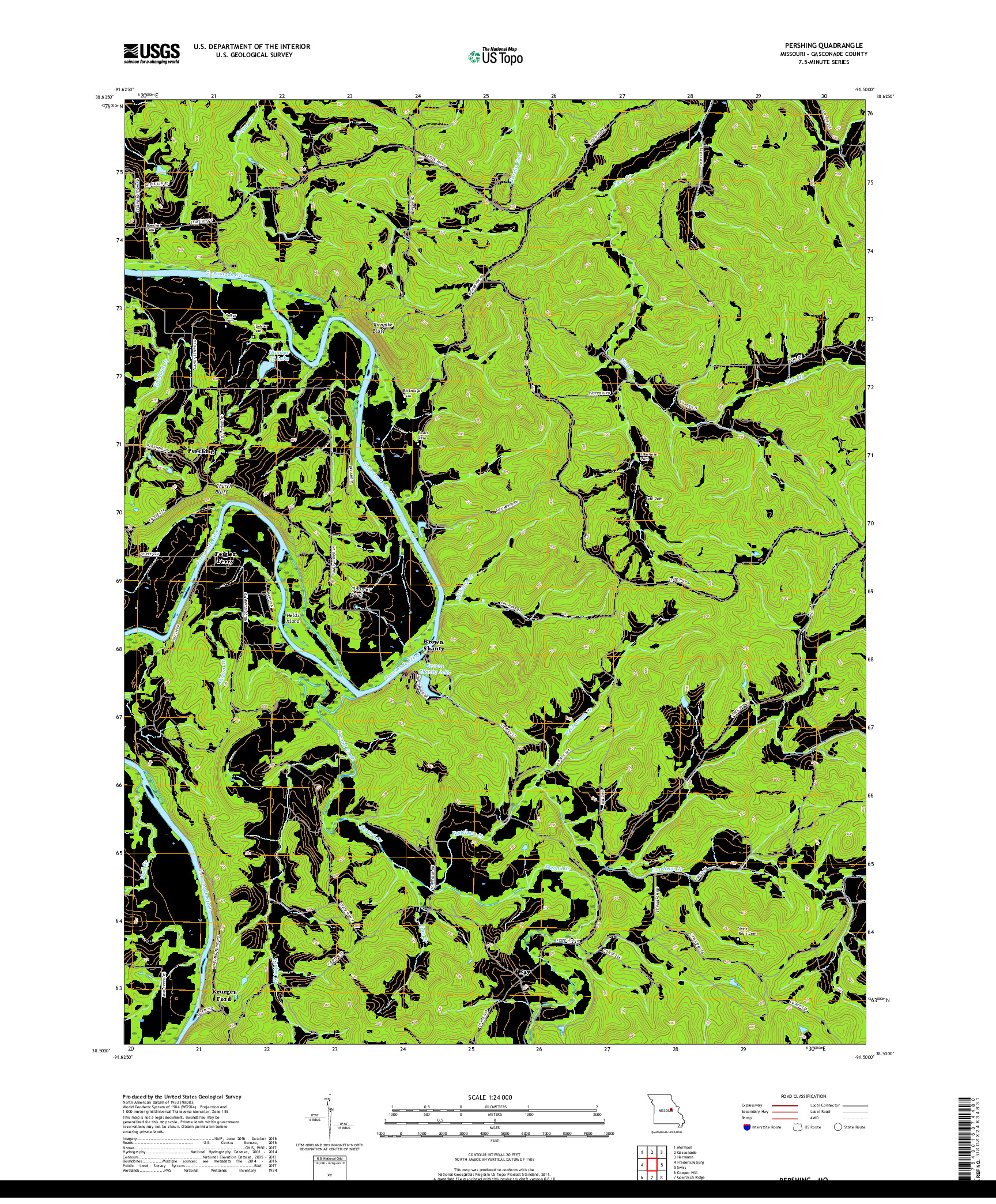 USGS US TOPO 7.5-MINUTE MAP FOR PERSHING, MO 2017