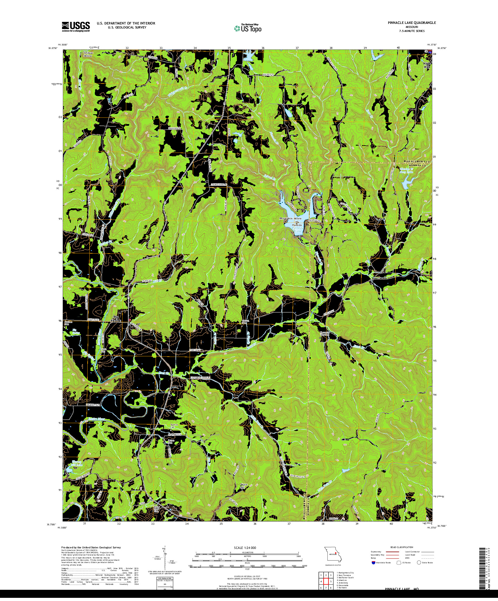 USGS US TOPO 7.5-MINUTE MAP FOR PINNACLE LAKE, MO 2017