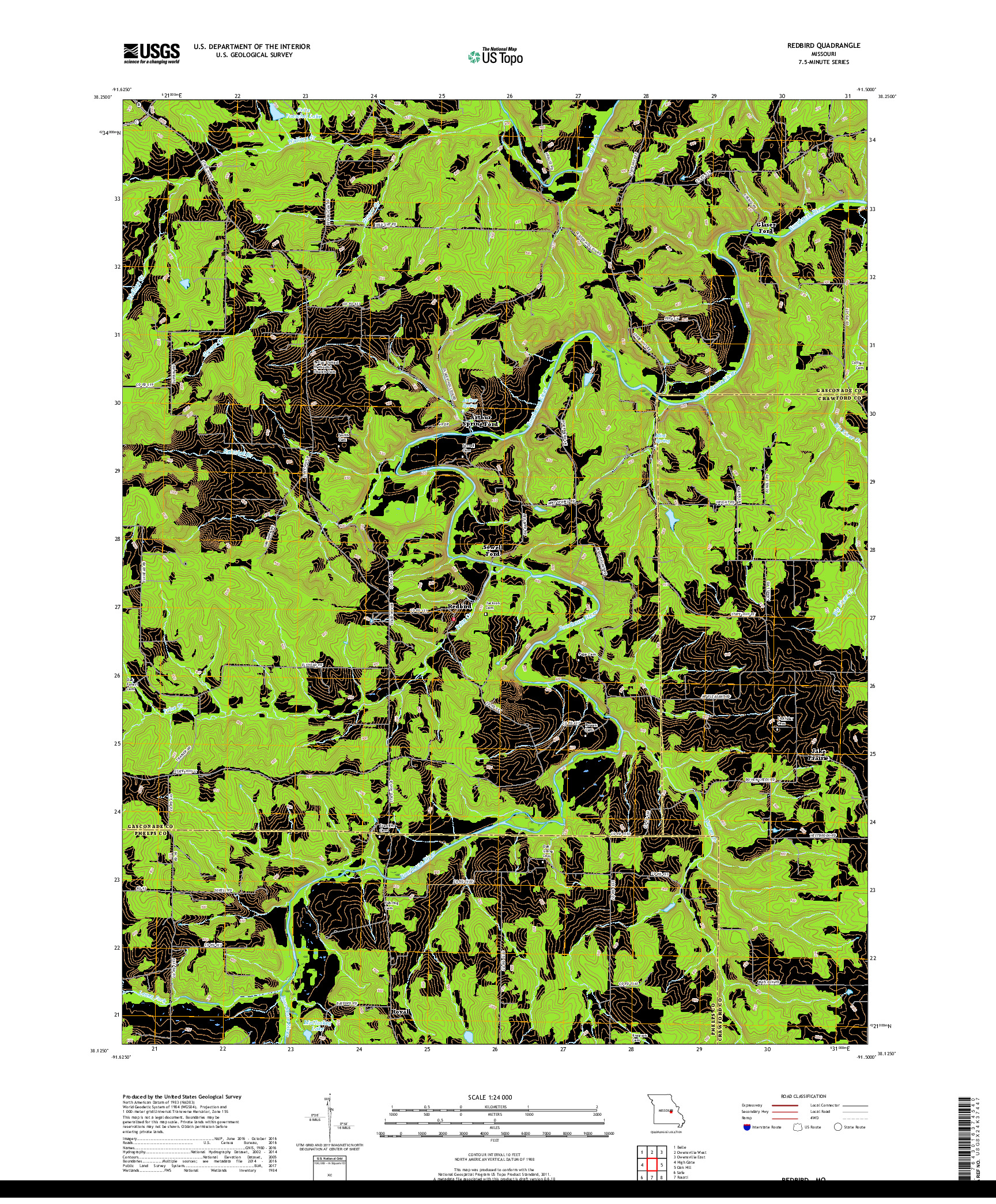 USGS US TOPO 7.5-MINUTE MAP FOR REDBIRD, MO 2017