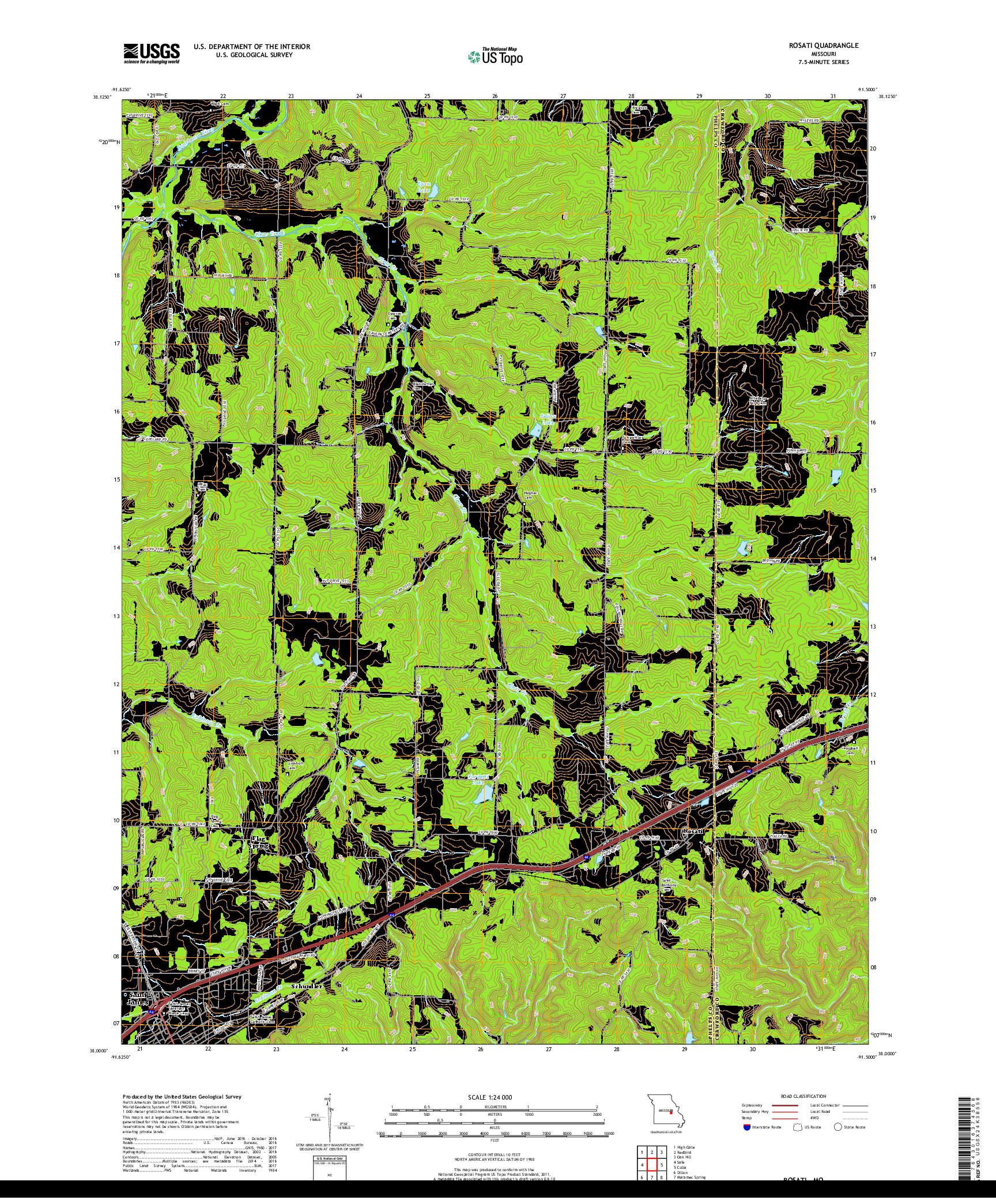 USGS US TOPO 7.5-MINUTE MAP FOR ROSATI, MO 2017