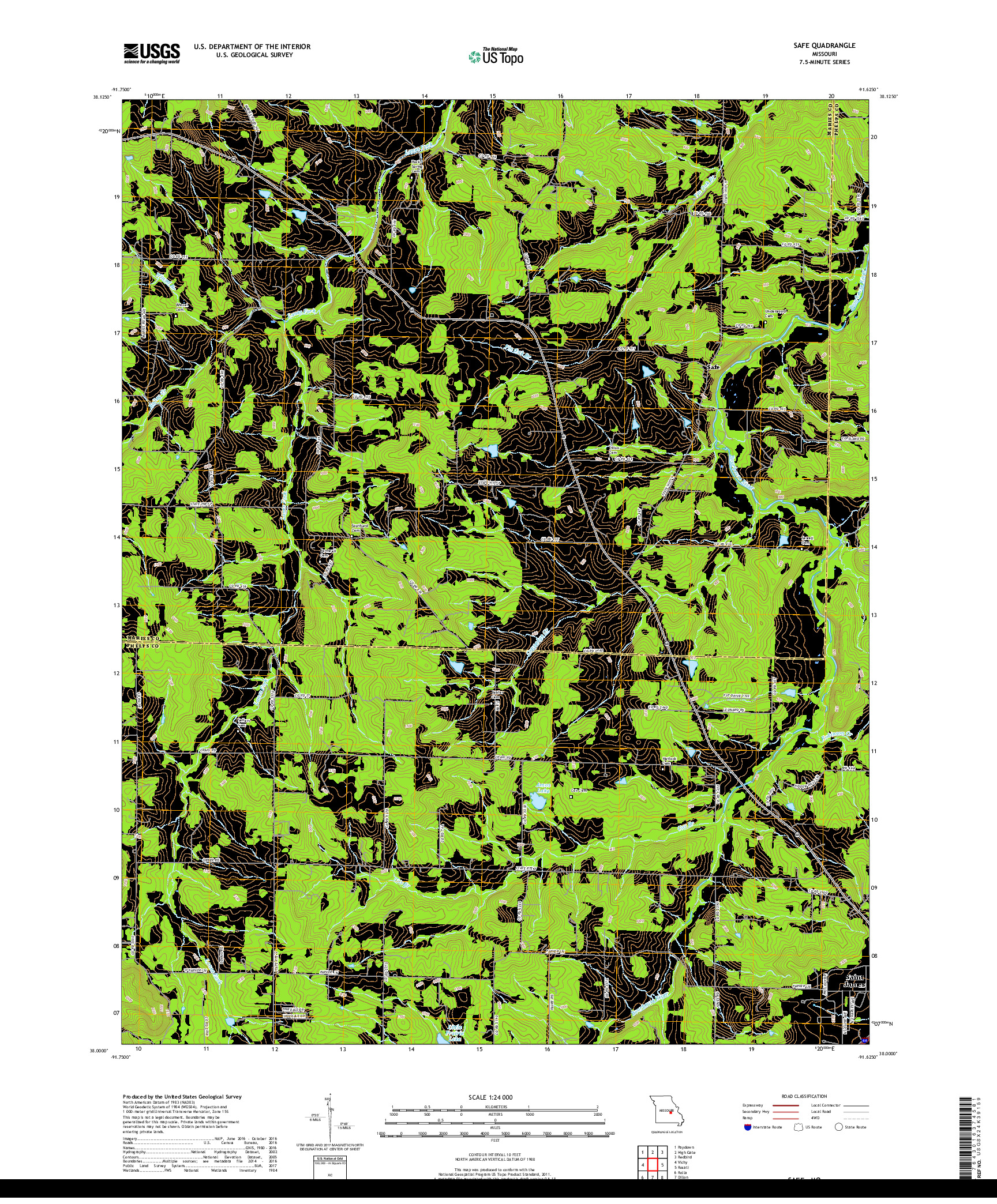 USGS US TOPO 7.5-MINUTE MAP FOR SAFE, MO 2017