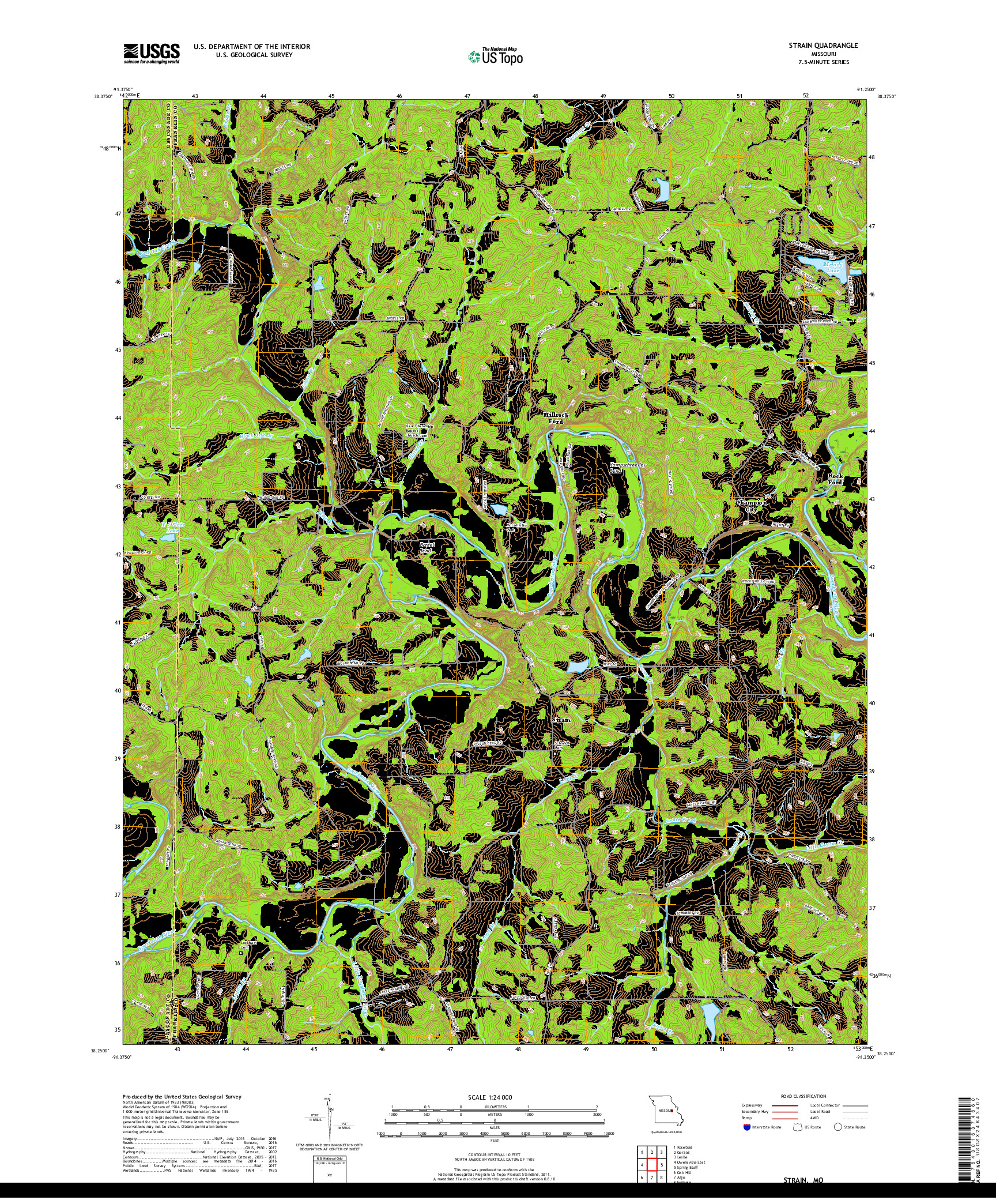 USGS US TOPO 7.5-MINUTE MAP FOR STRAIN, MO 2017