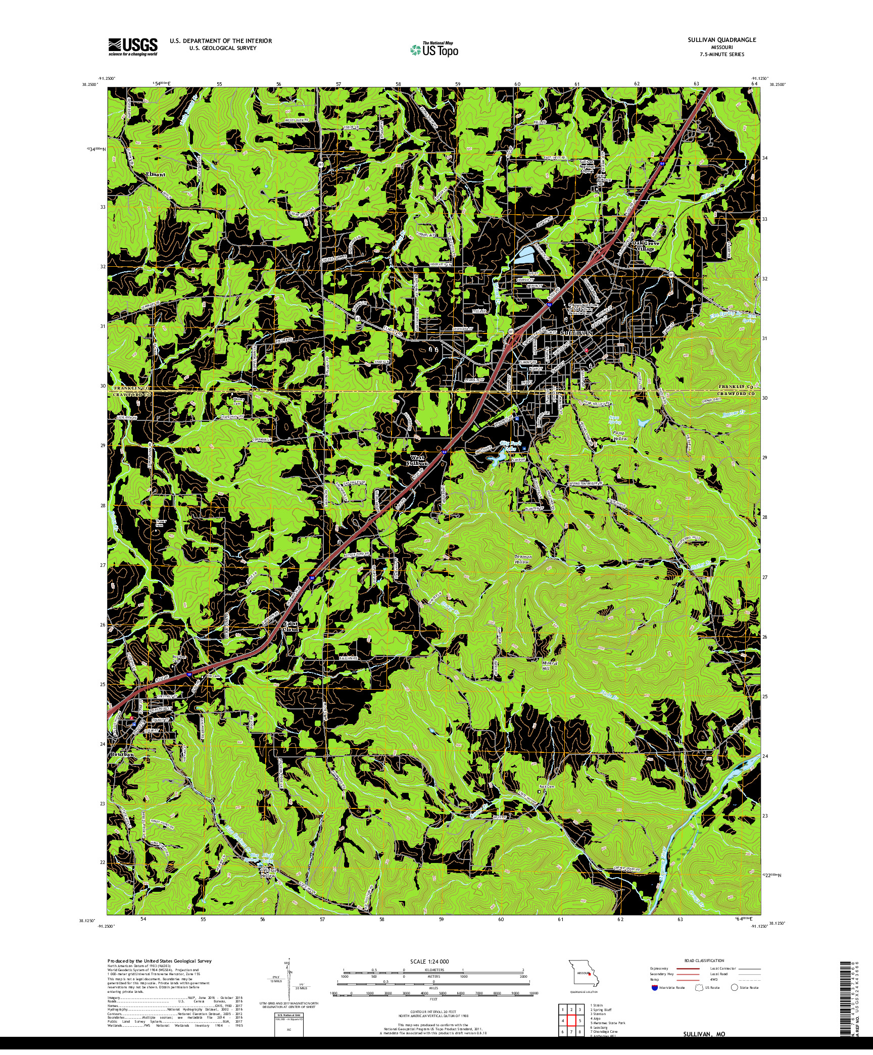 USGS US TOPO 7.5-MINUTE MAP FOR SULLIVAN, MO 2017