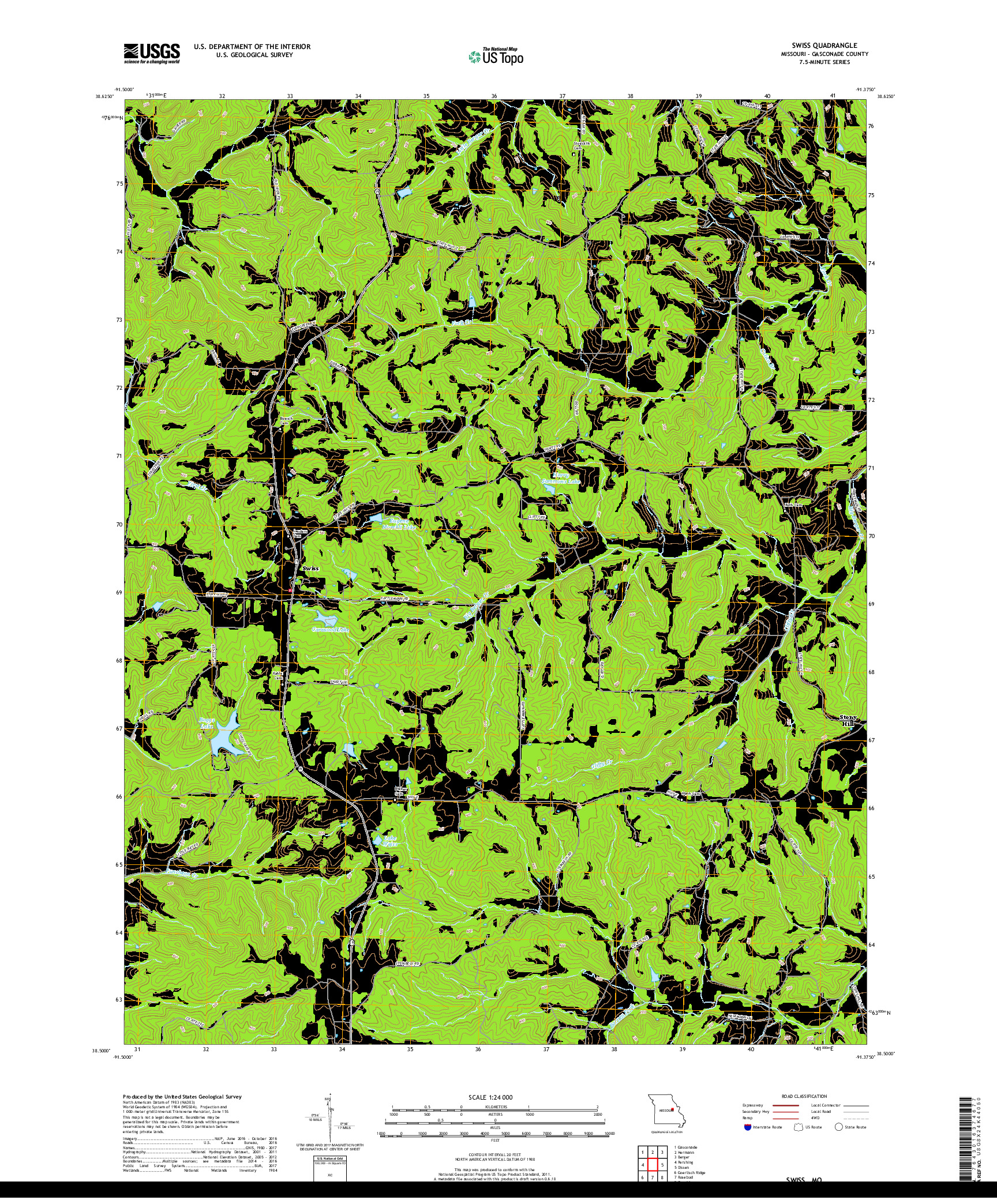 USGS US TOPO 7.5-MINUTE MAP FOR SWISS, MO 2017