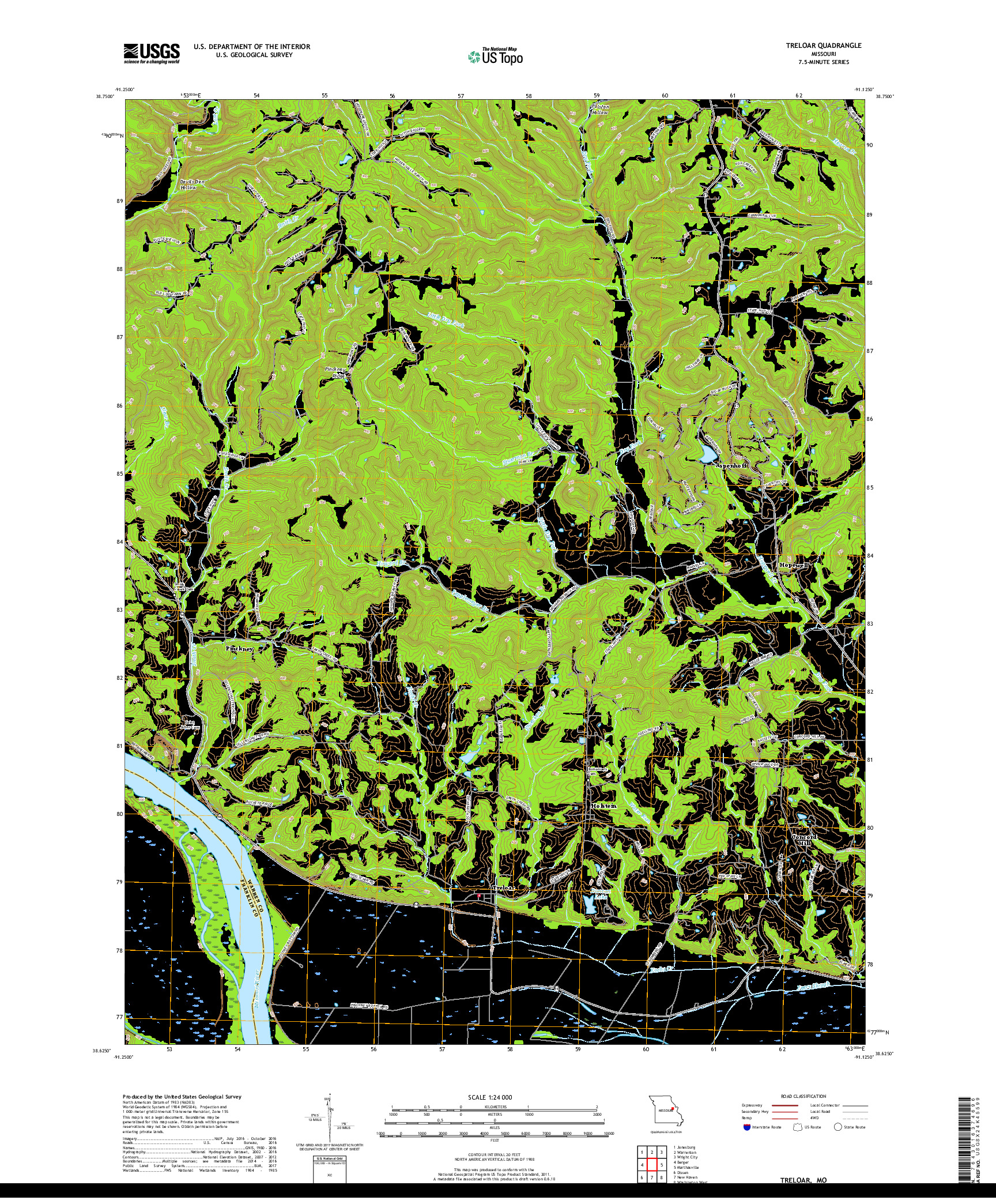 USGS US TOPO 7.5-MINUTE MAP FOR TRELOAR, MO 2017