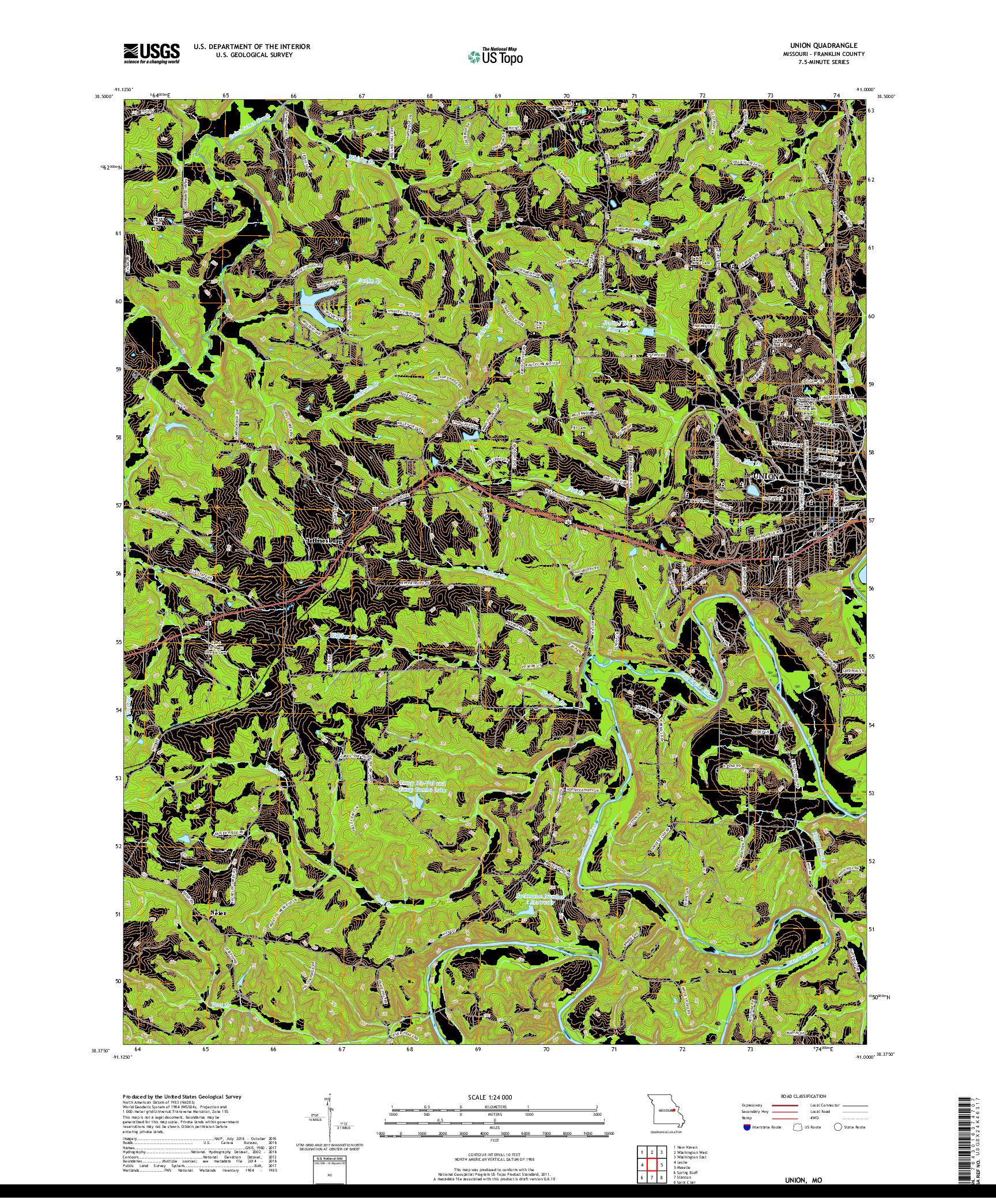 USGS US TOPO 7.5-MINUTE MAP FOR UNION, MO 2017