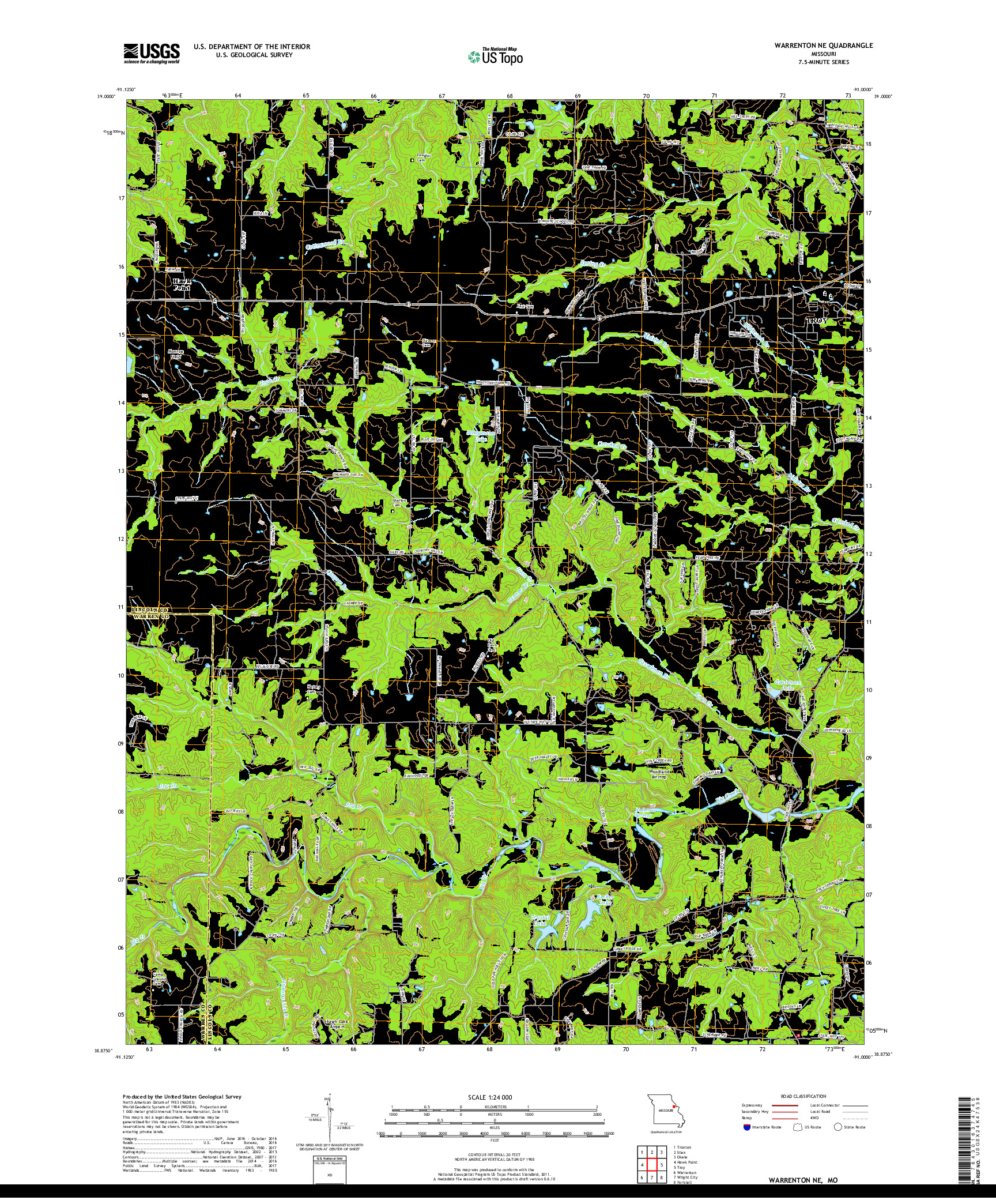 USGS US TOPO 7.5-MINUTE MAP FOR WARRENTON NE, MO 2017