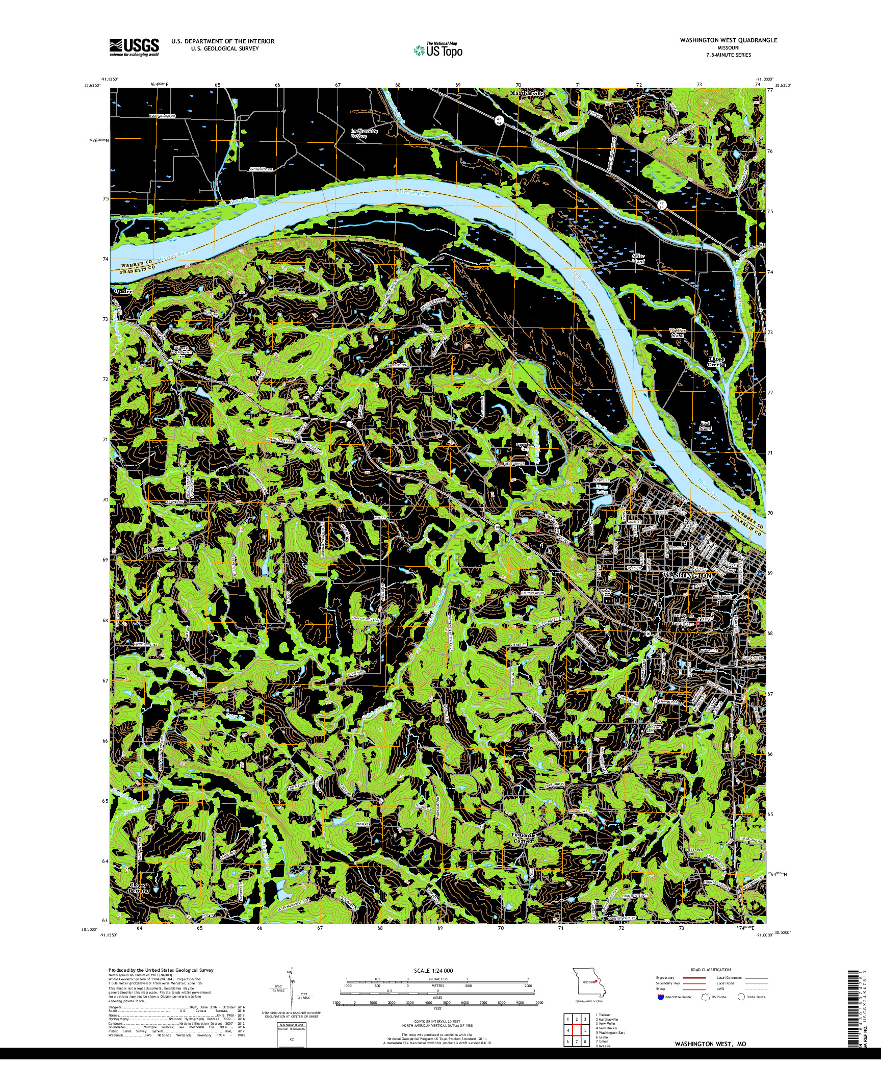 USGS US TOPO 7.5-MINUTE MAP FOR WASHINGTON WEST, MO 2017