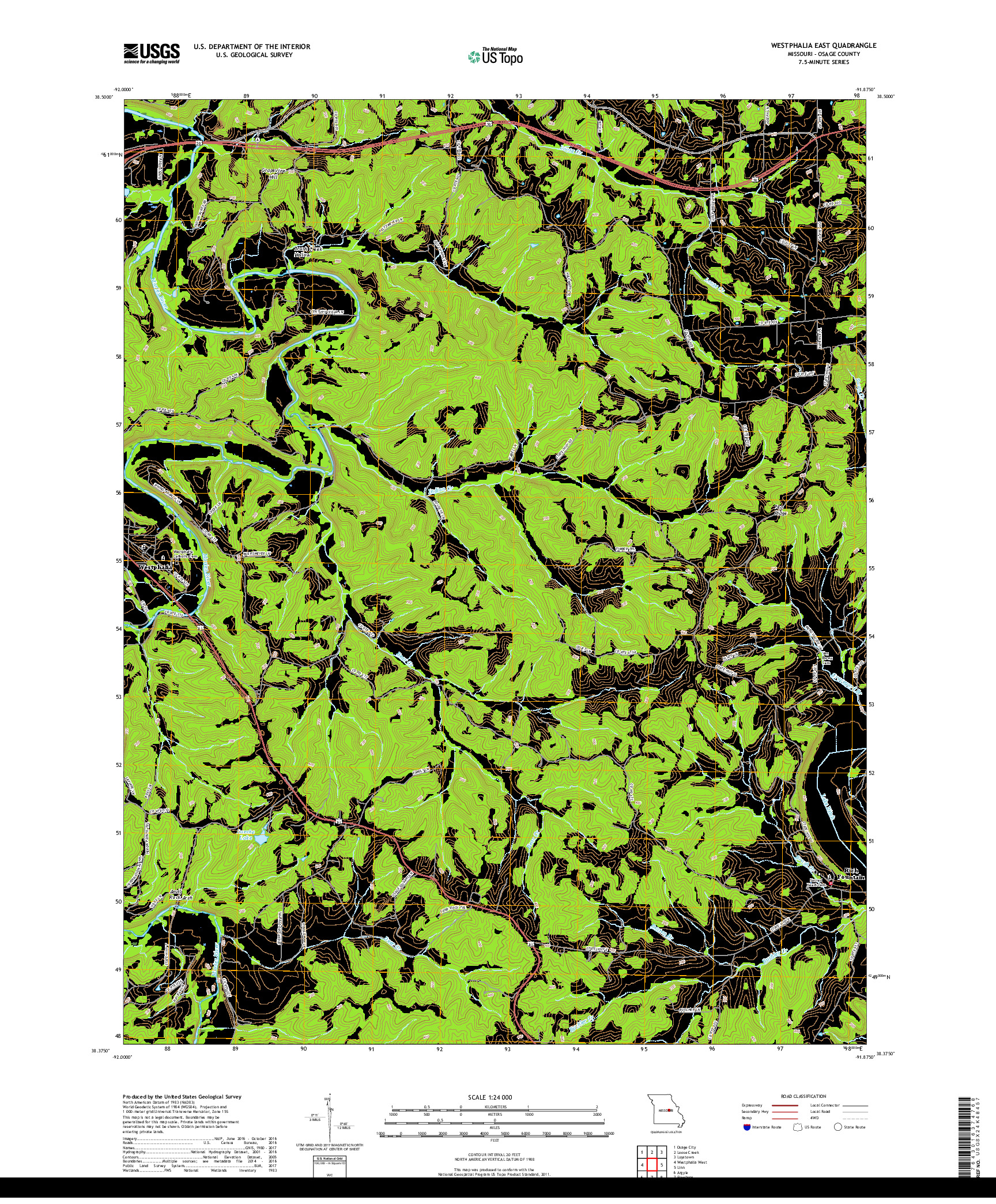 USGS US TOPO 7.5-MINUTE MAP FOR WESTPHALIA EAST, MO 2017