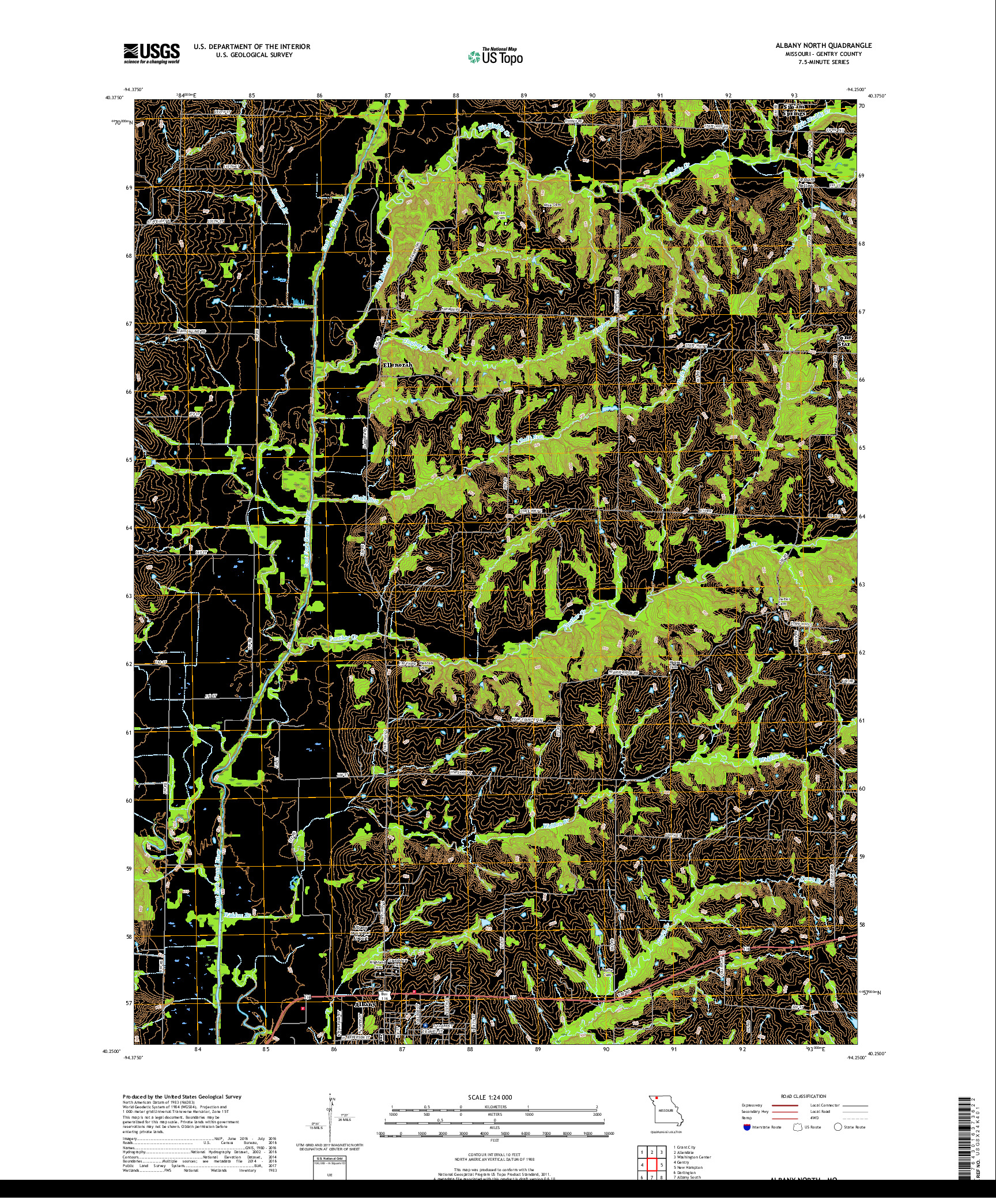 USGS US TOPO 7.5-MINUTE MAP FOR ALBANY NORTH, MO 2017