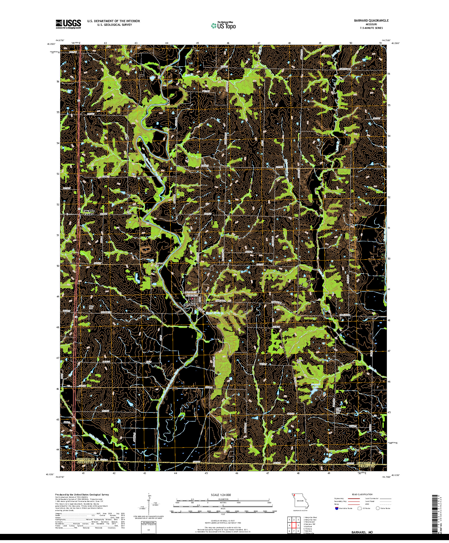 USGS US TOPO 7.5-MINUTE MAP FOR BARNARD, MO 2017