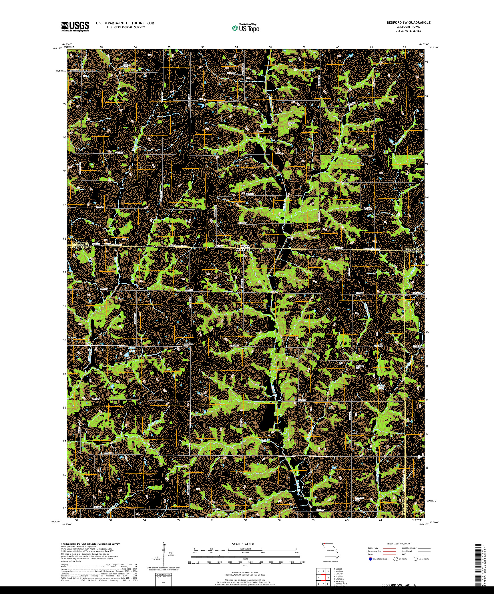 USGS US TOPO 7.5-MINUTE MAP FOR BEDFORD SW, MO,IA 2017