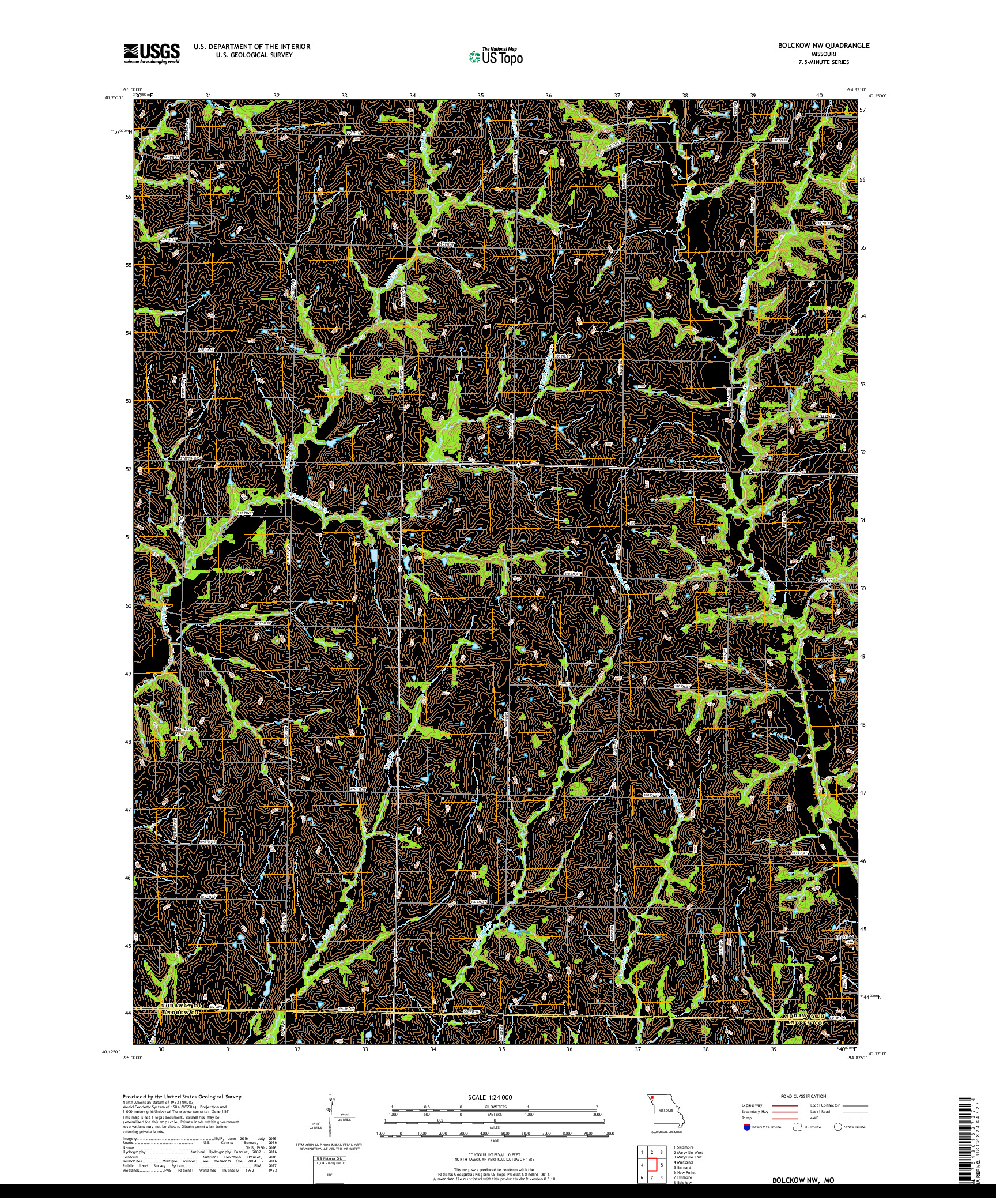 USGS US TOPO 7.5-MINUTE MAP FOR BOLCKOW NW, MO 2017