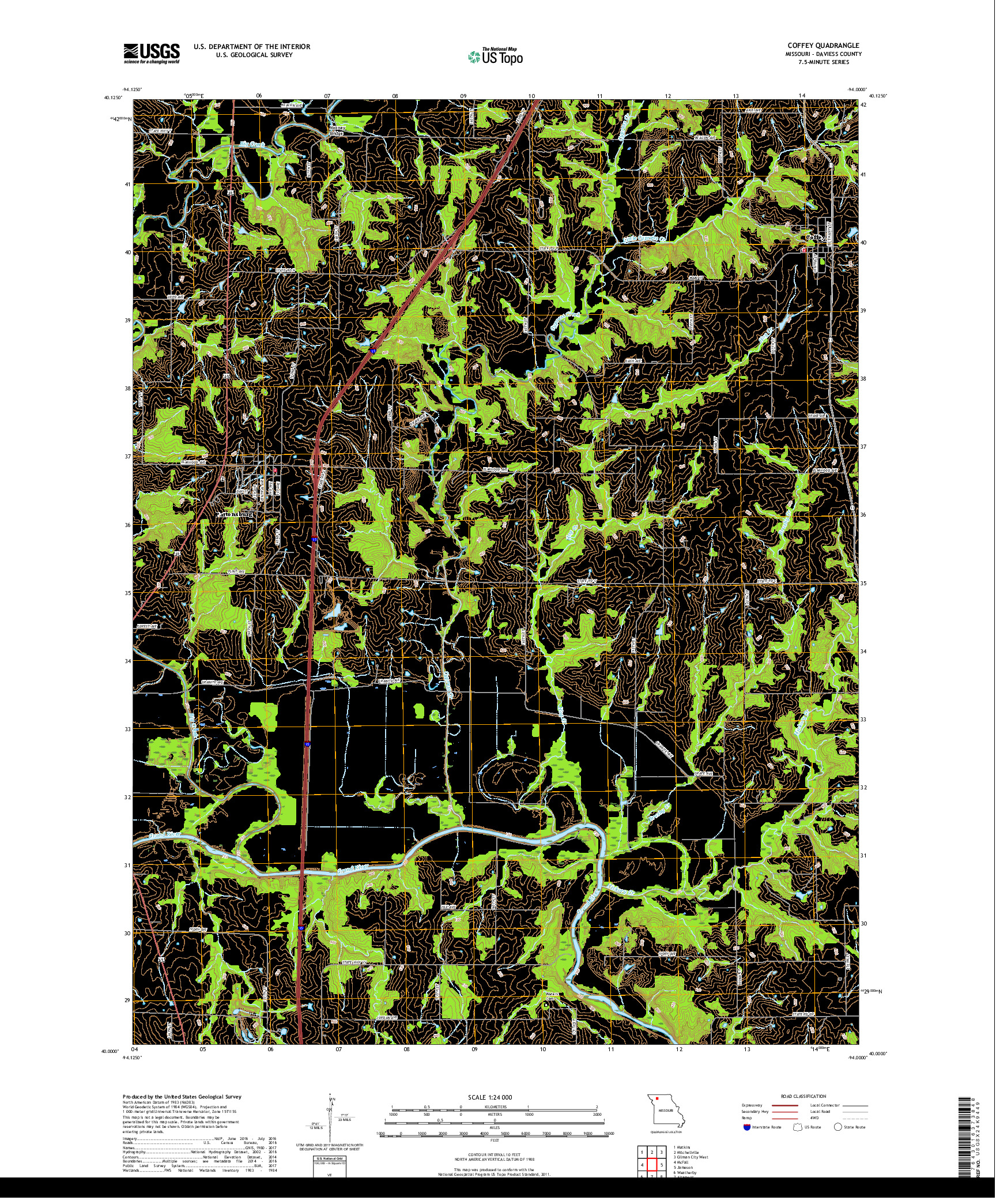 USGS US TOPO 7.5-MINUTE MAP FOR COFFEY, MO 2017