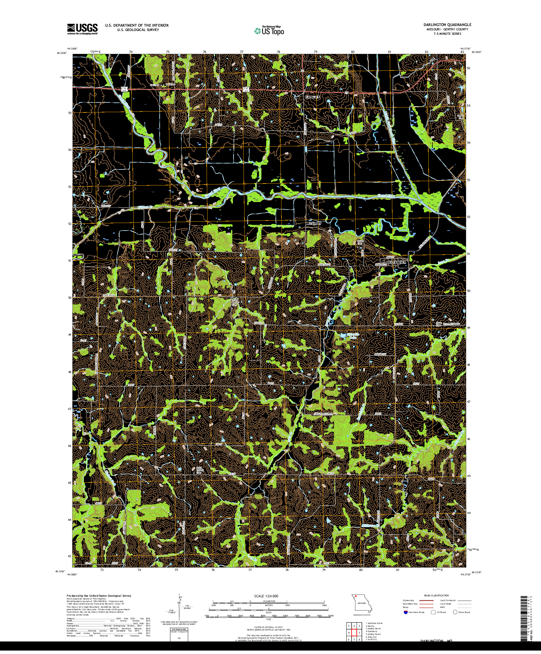 USGS US TOPO 7.5-MINUTE MAP FOR DARLINGTON, MO 2017