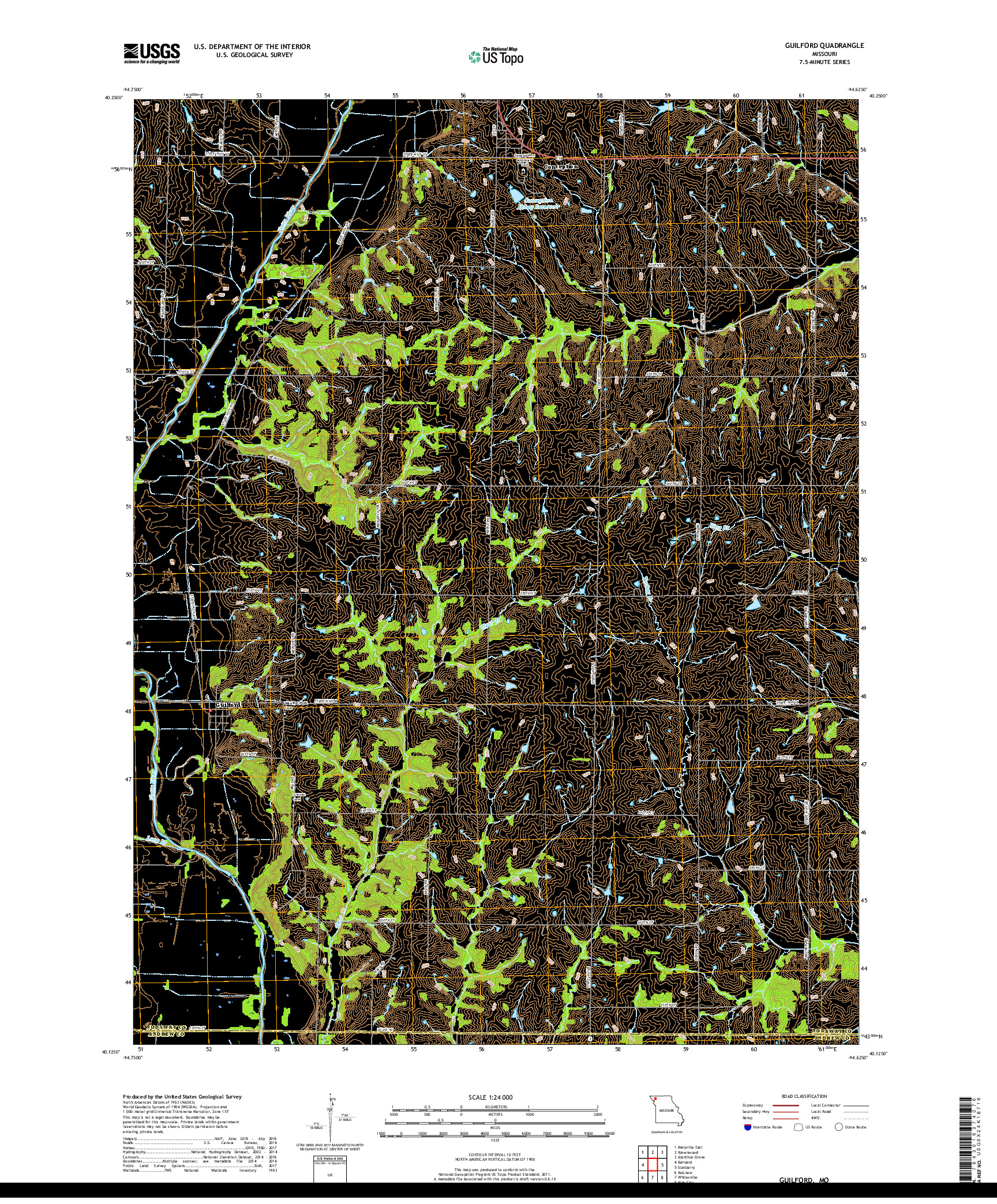 USGS US TOPO 7.5-MINUTE MAP FOR GUILFORD, MO 2017