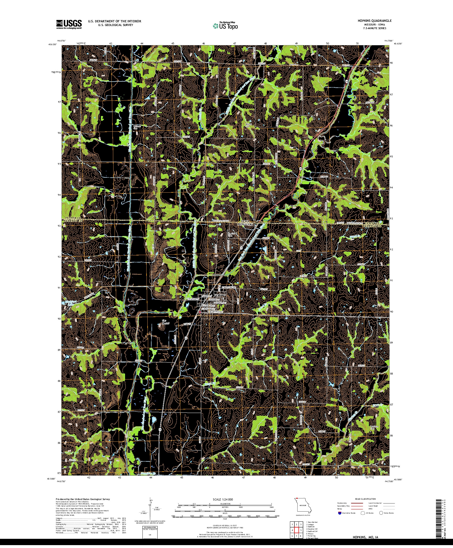 USGS US TOPO 7.5-MINUTE MAP FOR HOPKINS, MO,IA 2017
