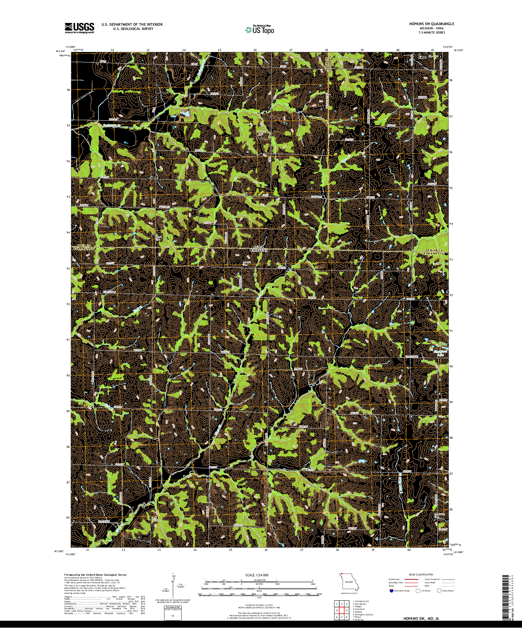 USGS US TOPO 7.5-MINUTE MAP FOR HOPKINS SW, MO,IA 2017