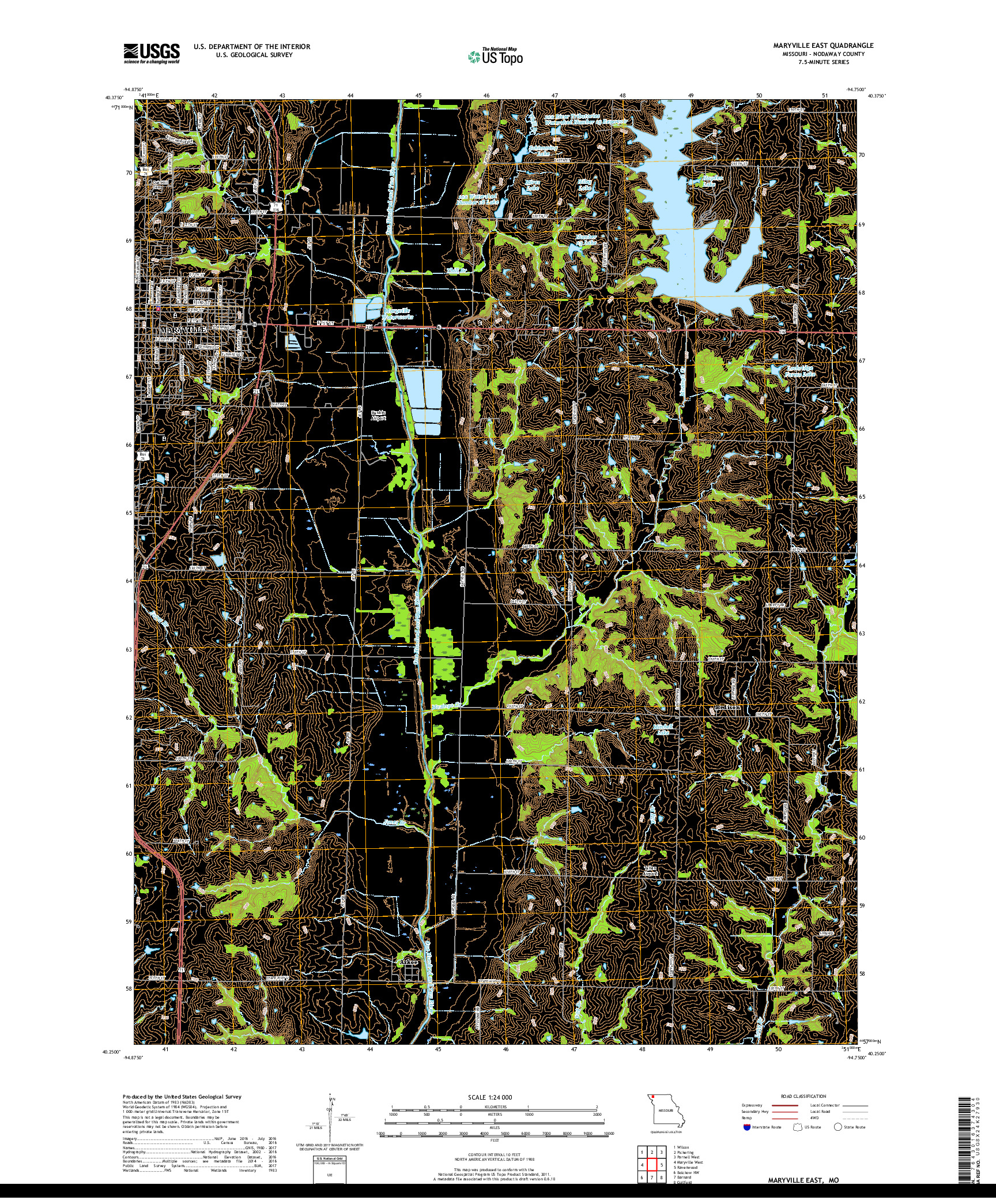 USGS US TOPO 7.5-MINUTE MAP FOR MARYVILLE EAST, MO 2017