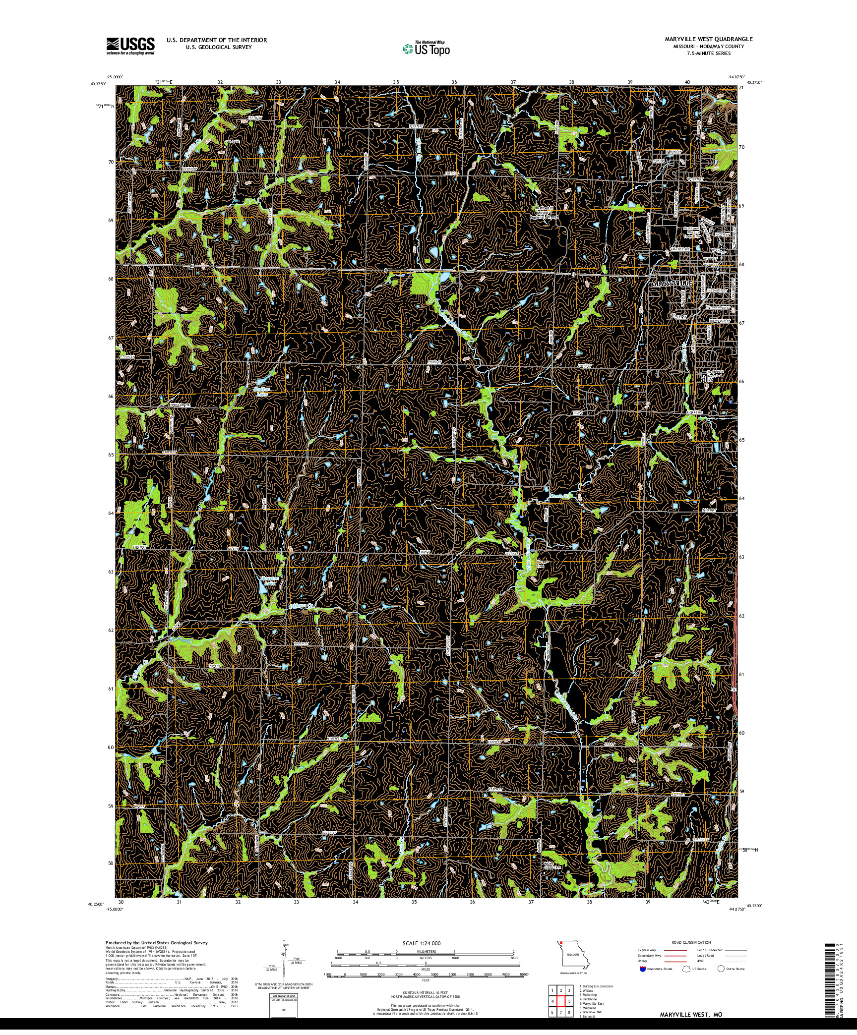 USGS US TOPO 7.5-MINUTE MAP FOR MARYVILLE WEST, MO 2017