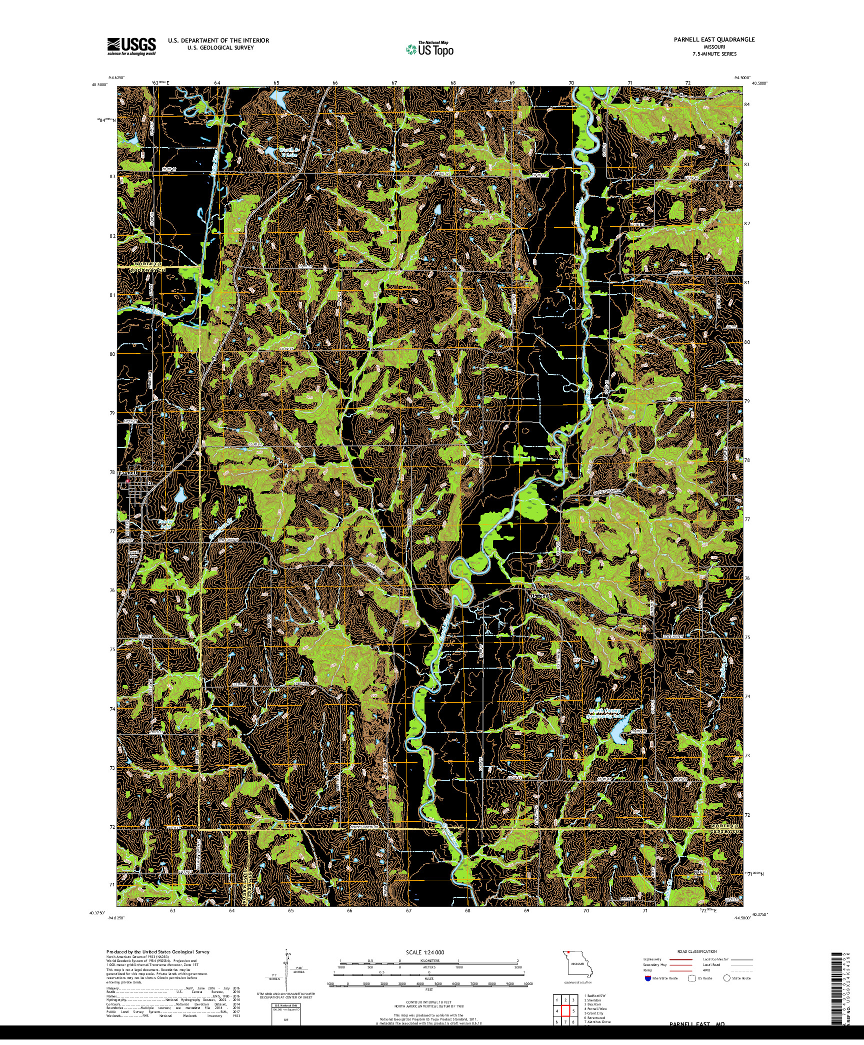 USGS US TOPO 7.5-MINUTE MAP FOR PARNELL EAST, MO 2017