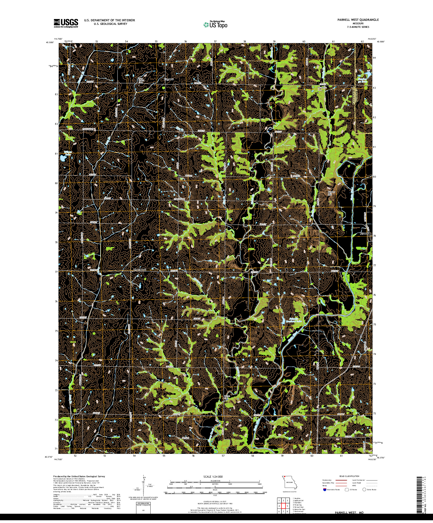 USGS US TOPO 7.5-MINUTE MAP FOR PARNELL WEST, MO 2017