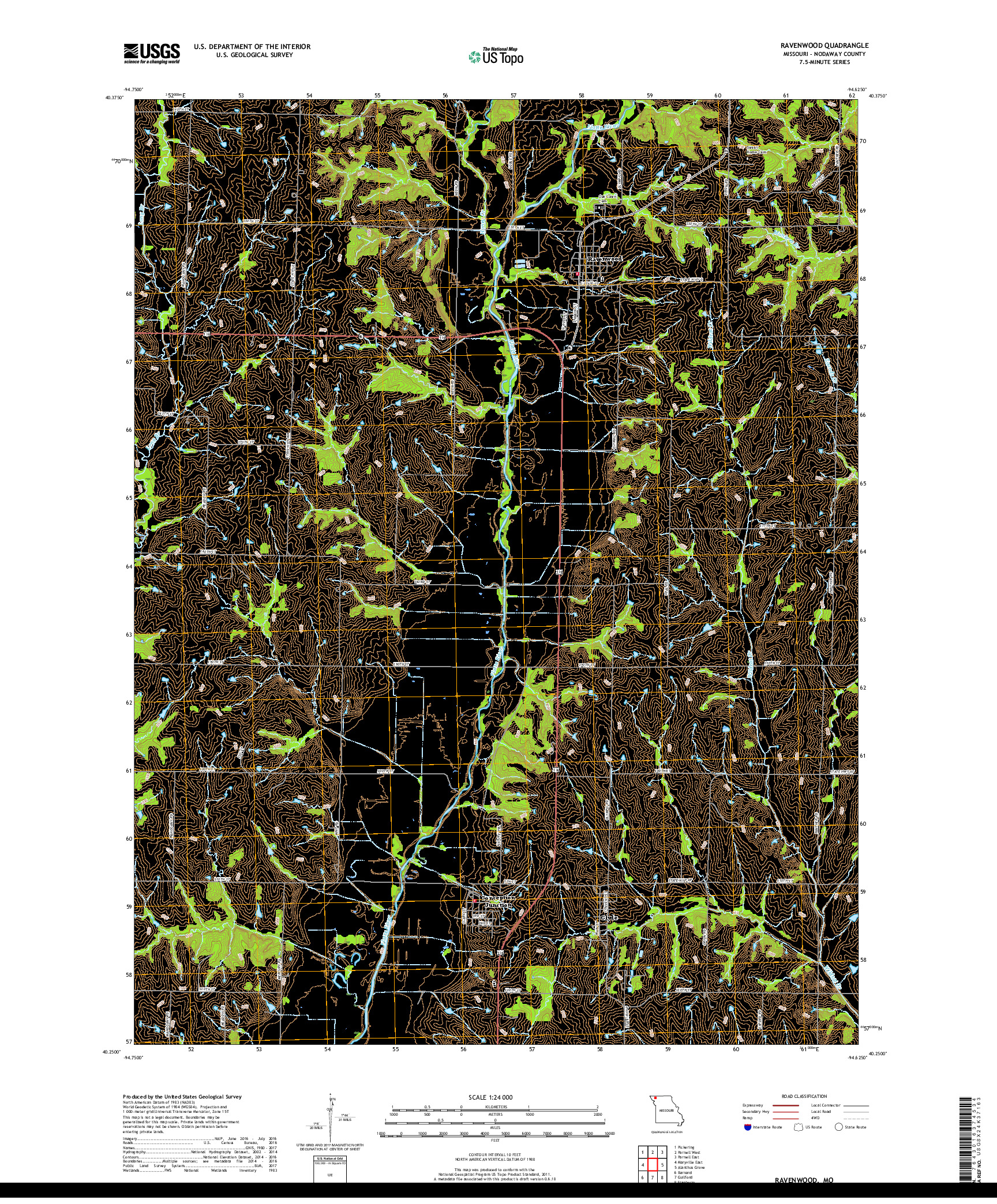 USGS US TOPO 7.5-MINUTE MAP FOR RAVENWOOD, MO 2017