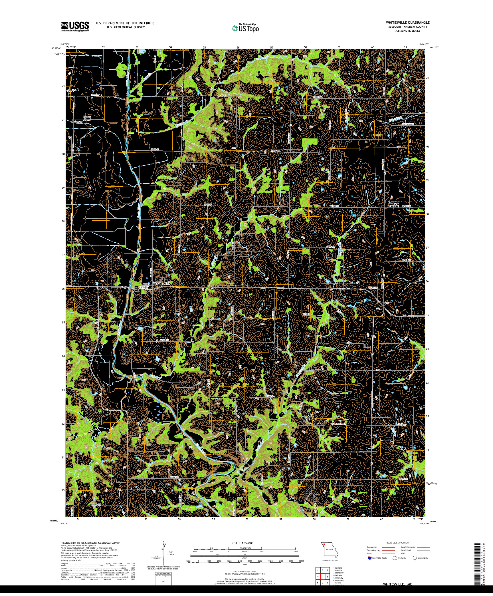 USGS US TOPO 7.5-MINUTE MAP FOR WHITESVILLE, MO 2017