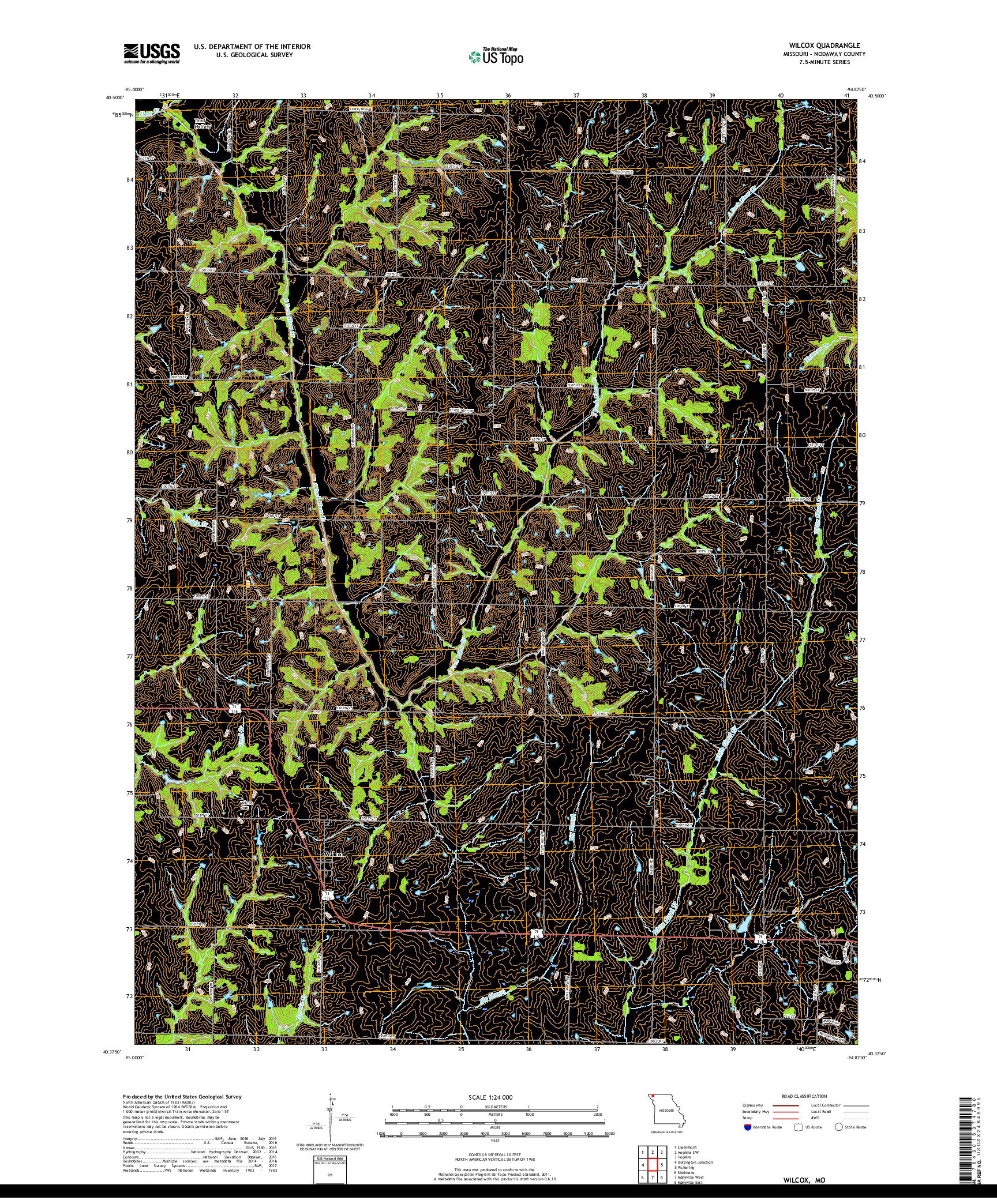 USGS US TOPO 7.5-MINUTE MAP FOR WILCOX, MO 2017