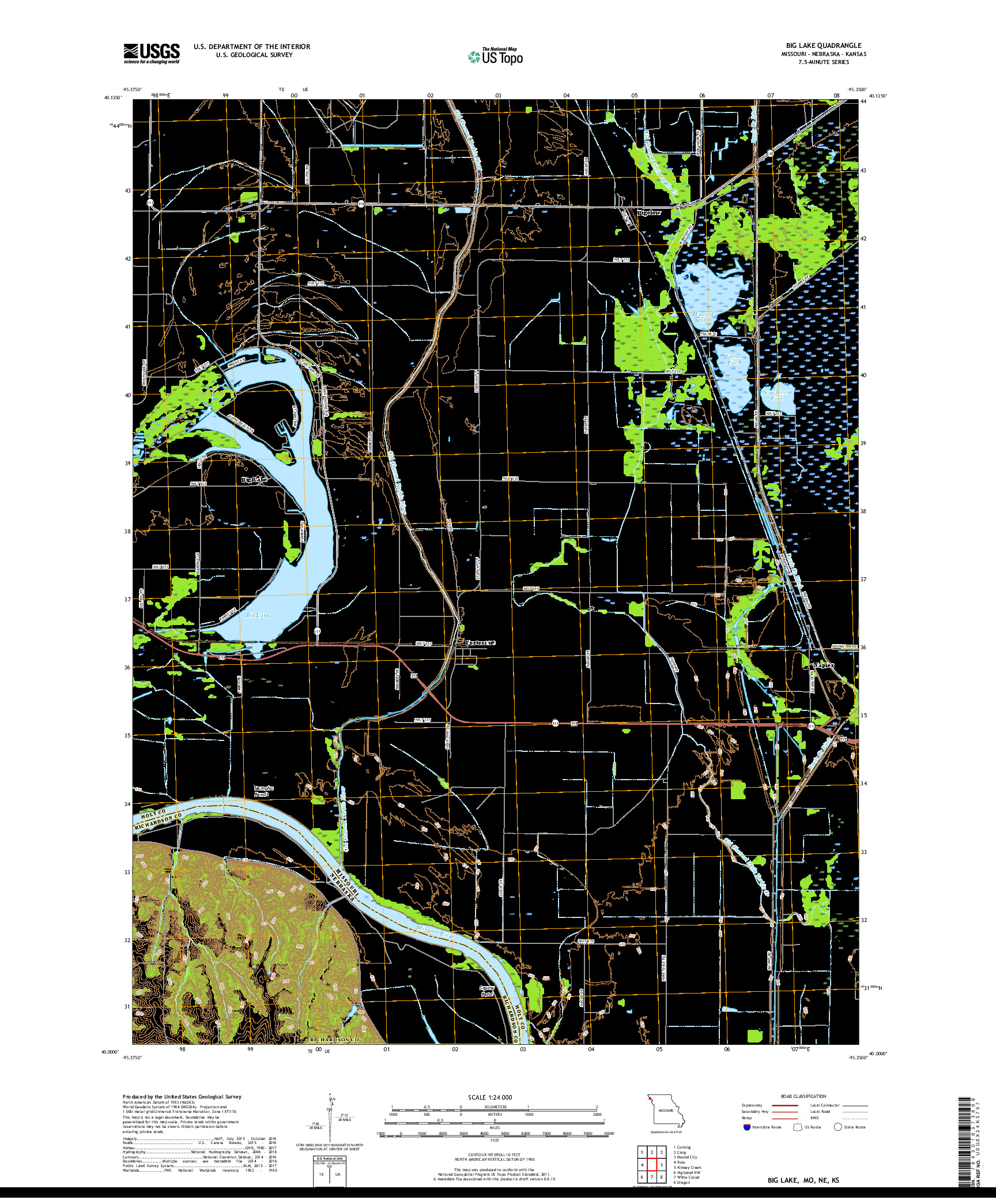 USGS US TOPO 7.5-MINUTE MAP FOR BIG LAKE, MO,NE,KS 2017