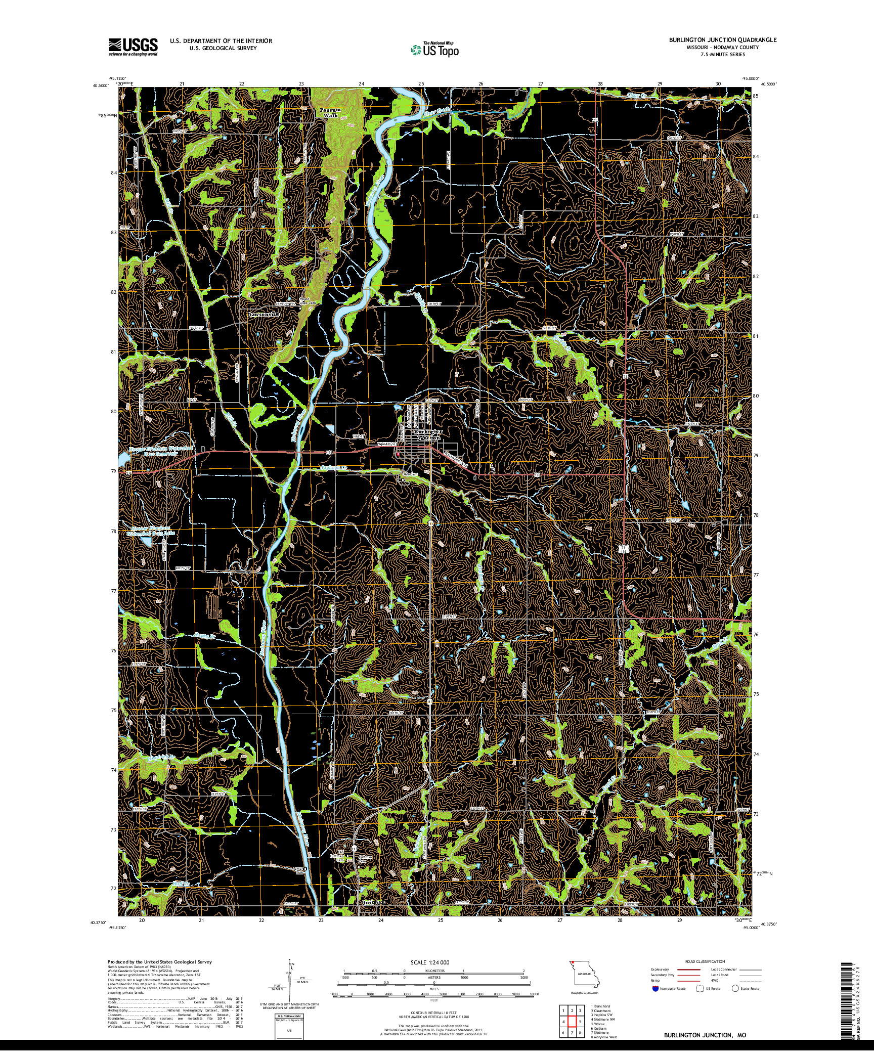 USGS US TOPO 7.5-MINUTE MAP FOR BURLINGTON JUNCTION, MO 2017