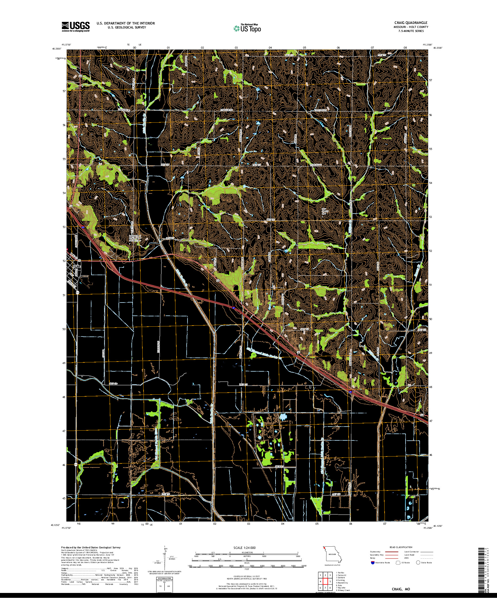 USGS US TOPO 7.5-MINUTE MAP FOR CRAIG, MO 2017